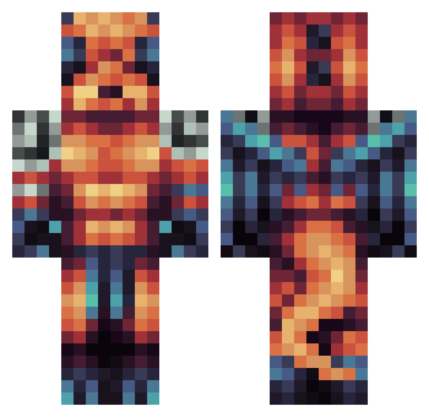 Crubtox Minecraft skin, front and back view