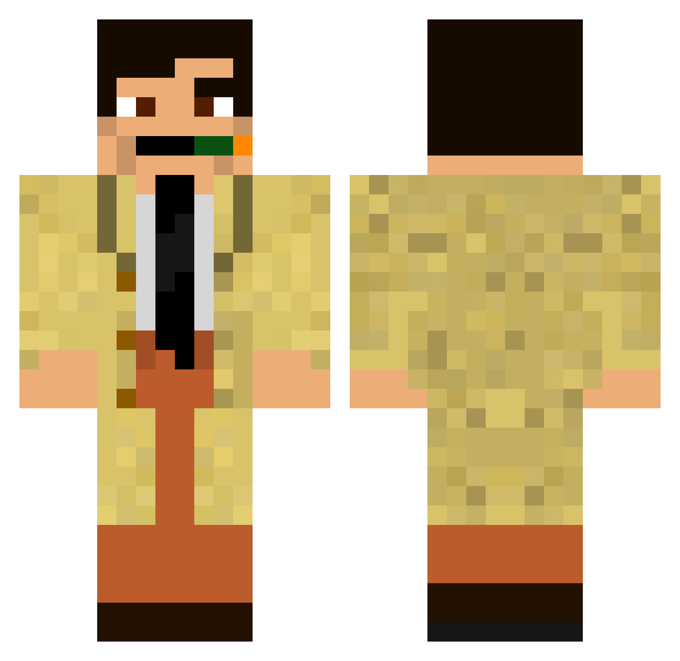 WakaTiki Minecraft skin, front and back view