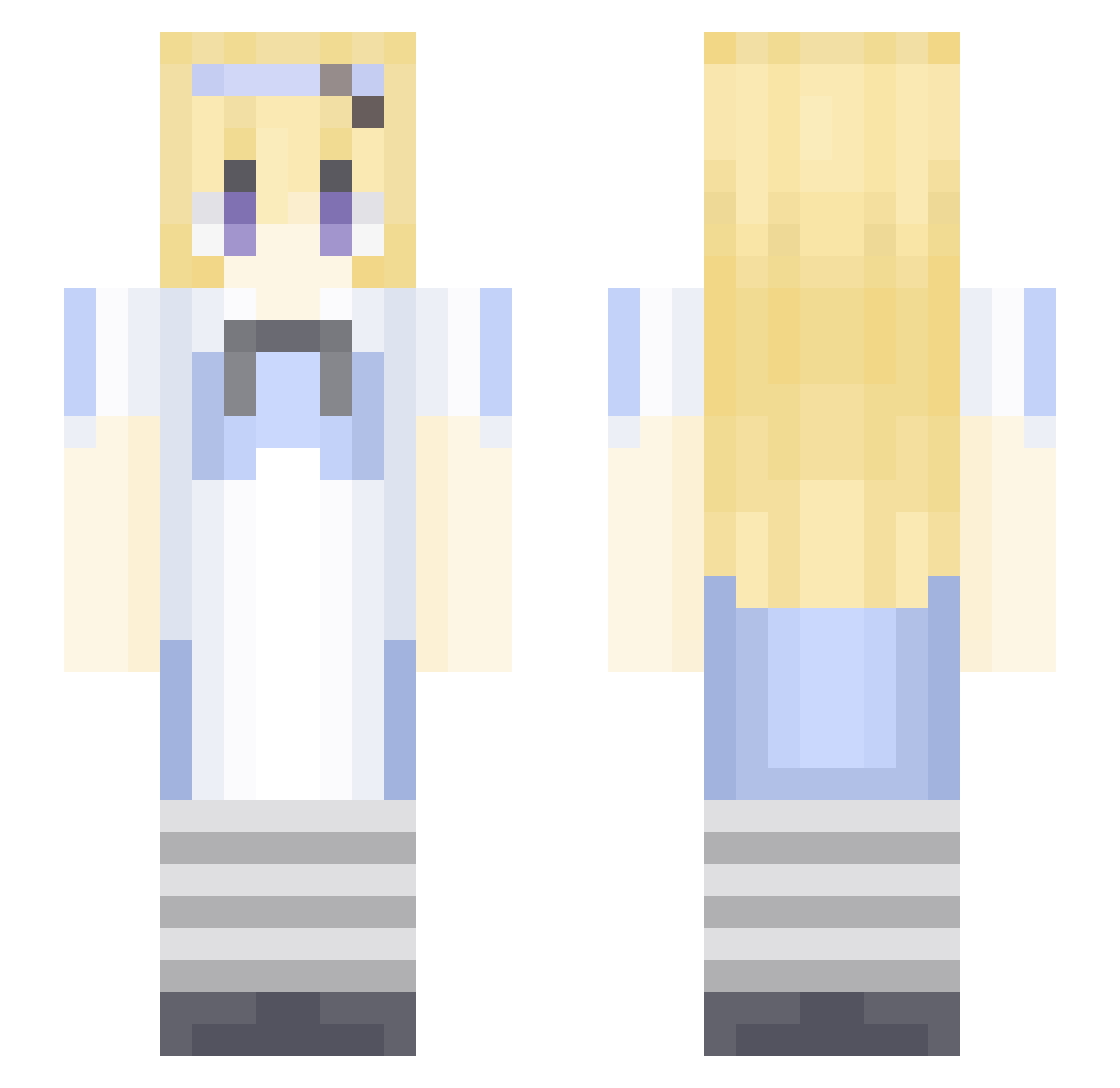 Cheshirers Minecraft skin, front and back view