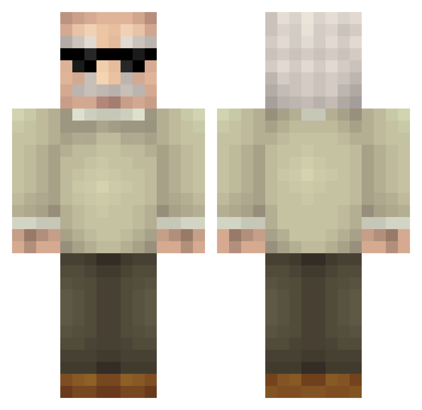NoddaNoob Minecraft skin, front and back view