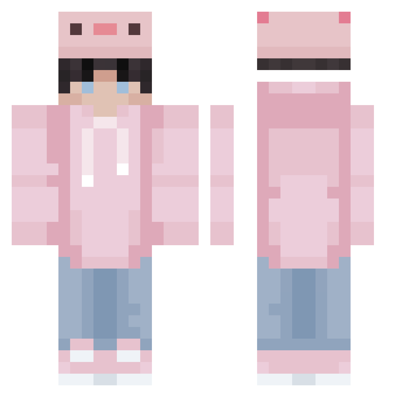Nuckiko Minecraft skin, front and back view