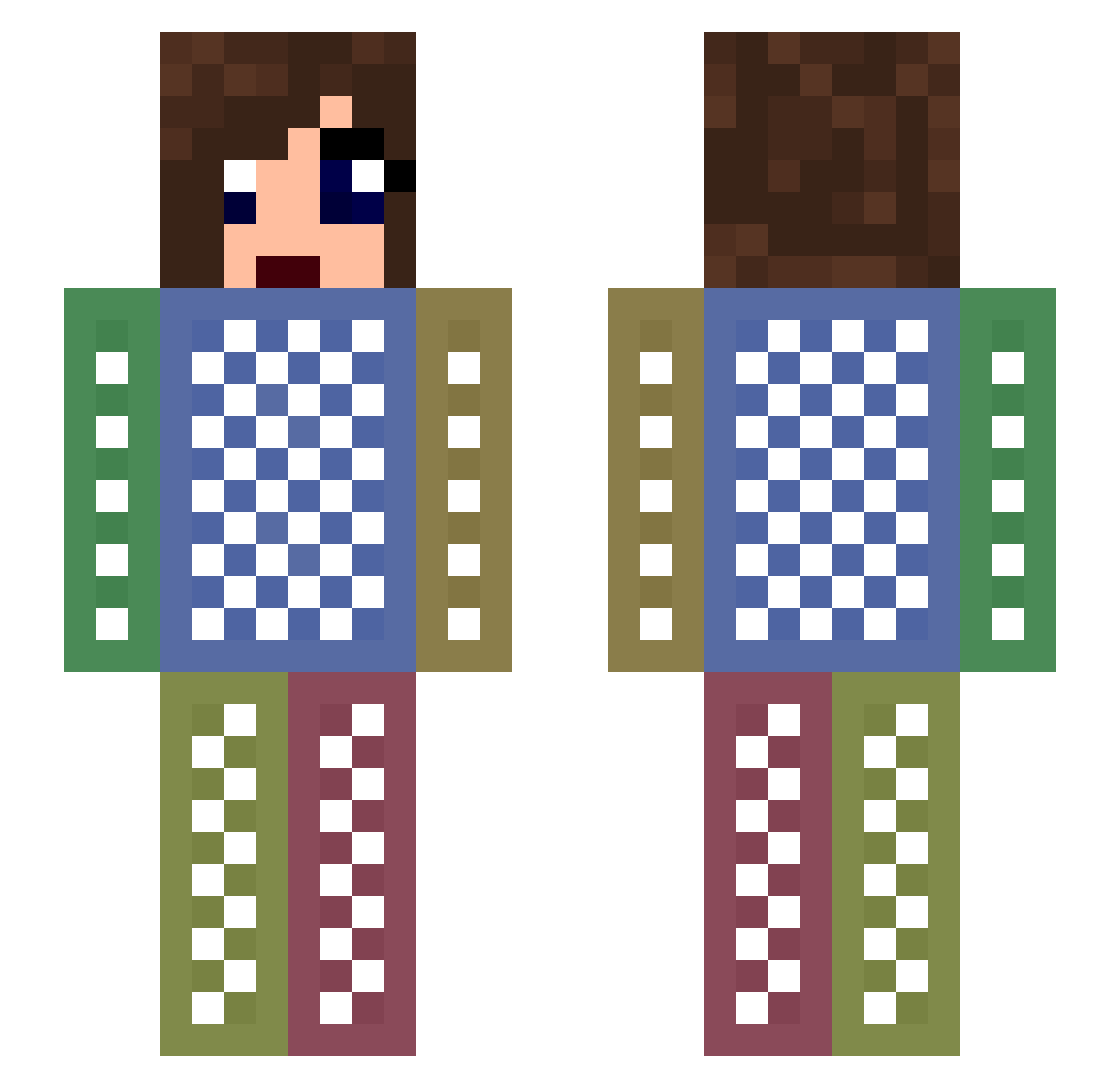 Schelly Minecraft skin, front and back view