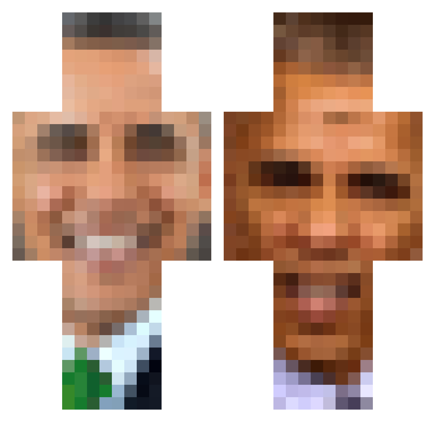 powderizer Minecraft skin, front and back view