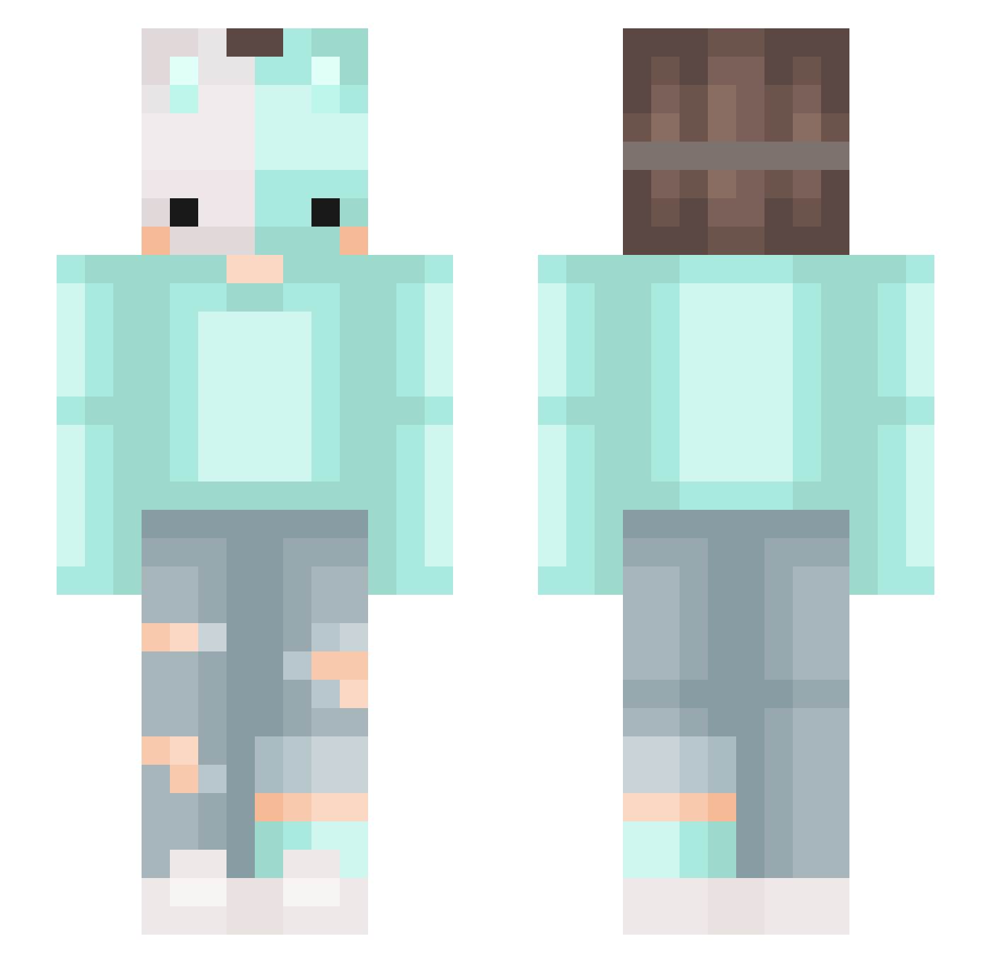 Skywritten Minecraft skin, front and back view