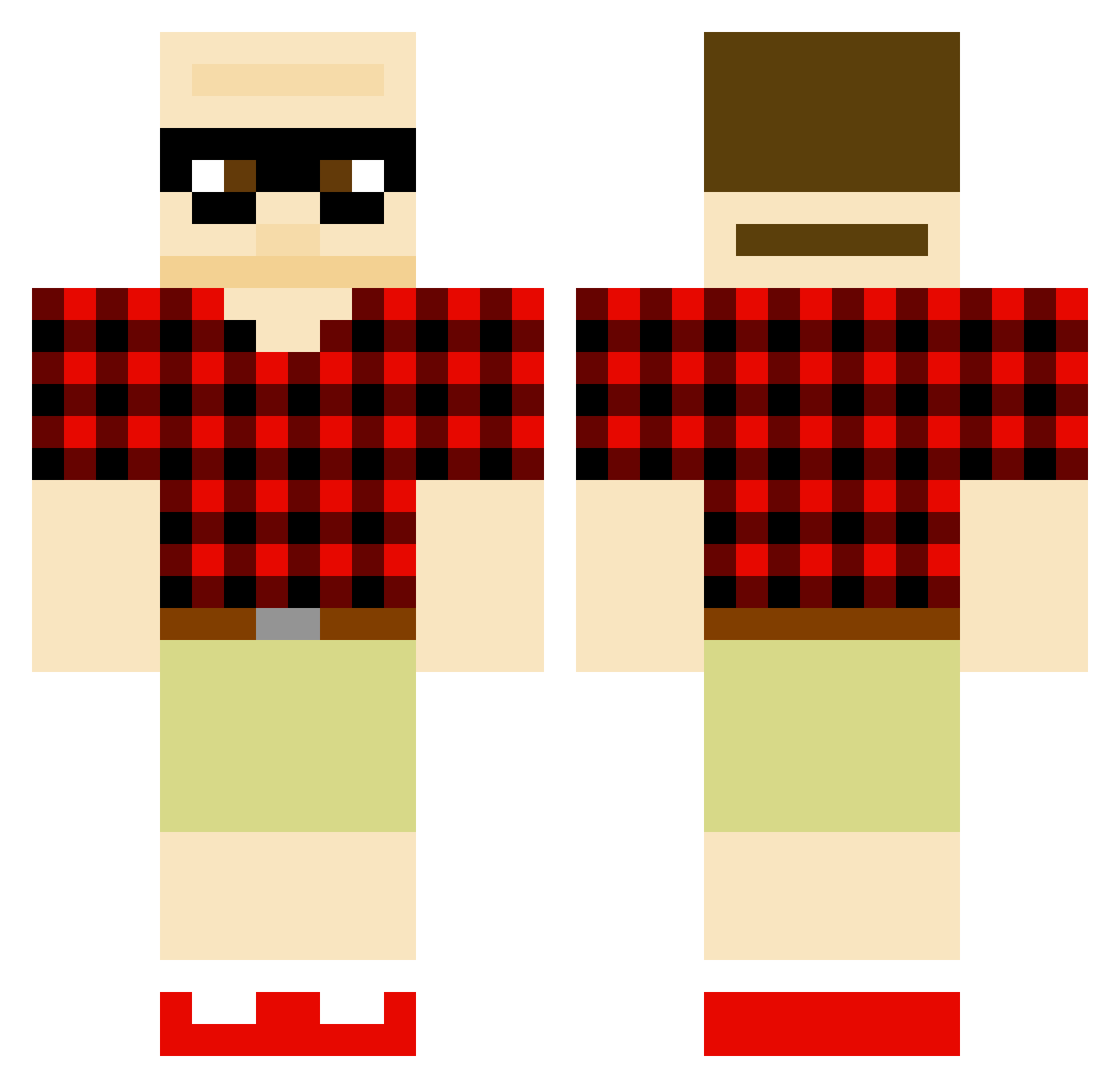 Switzrr Minecraft skin, front and back view