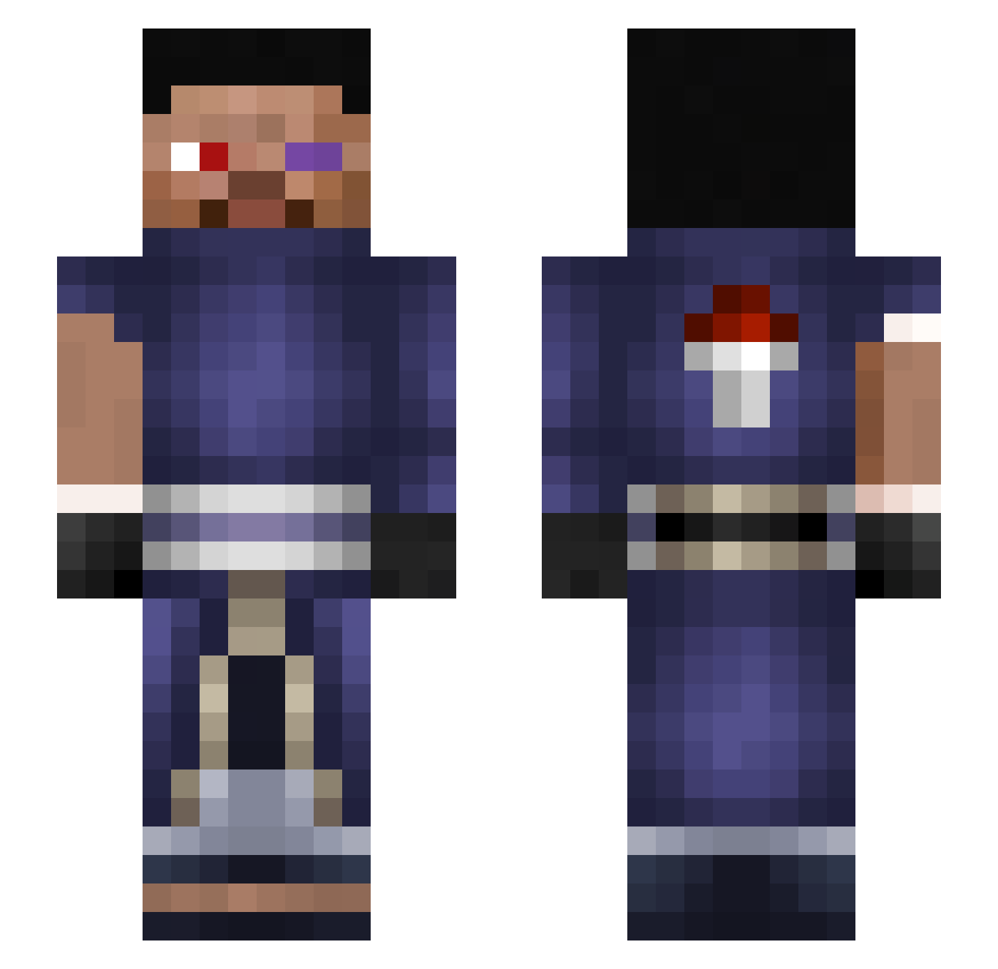 Zarqzz Minecraft skin, front and back view