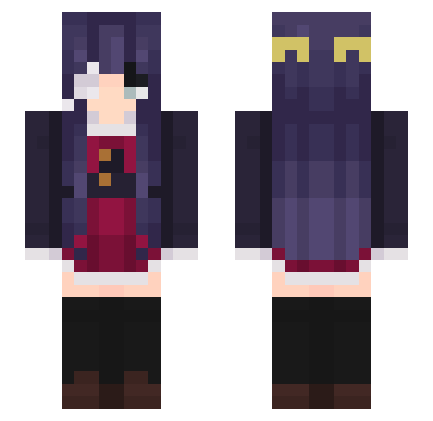 Aevixlol Minecraft skin, front and back view
