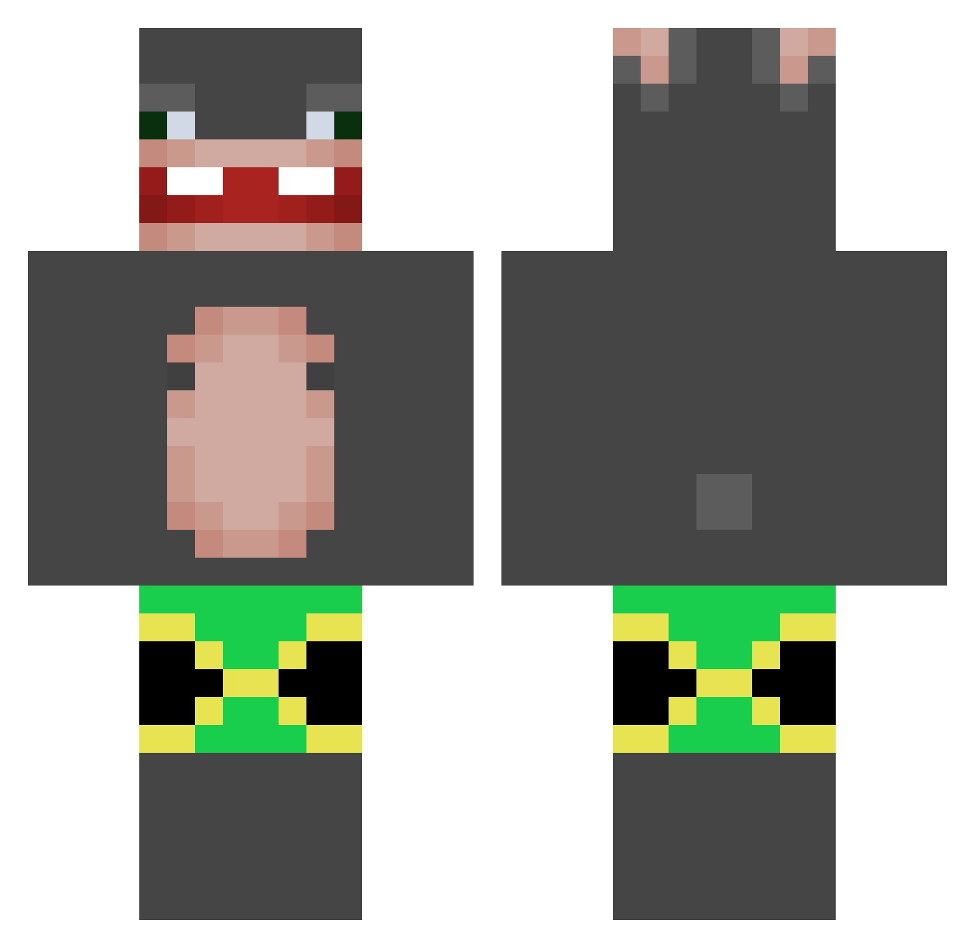 Jmcrowss Minecraft skin, front and back view