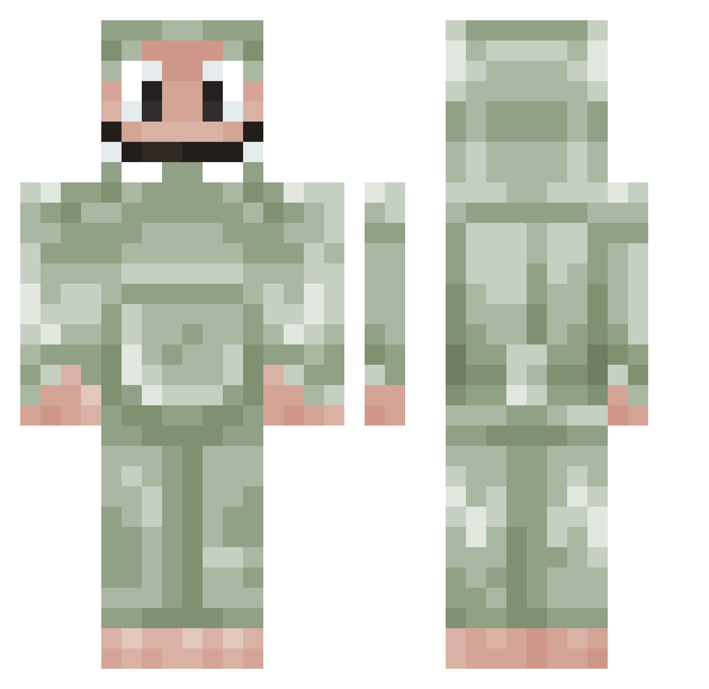 unprimed Minecraft skin, front and back view