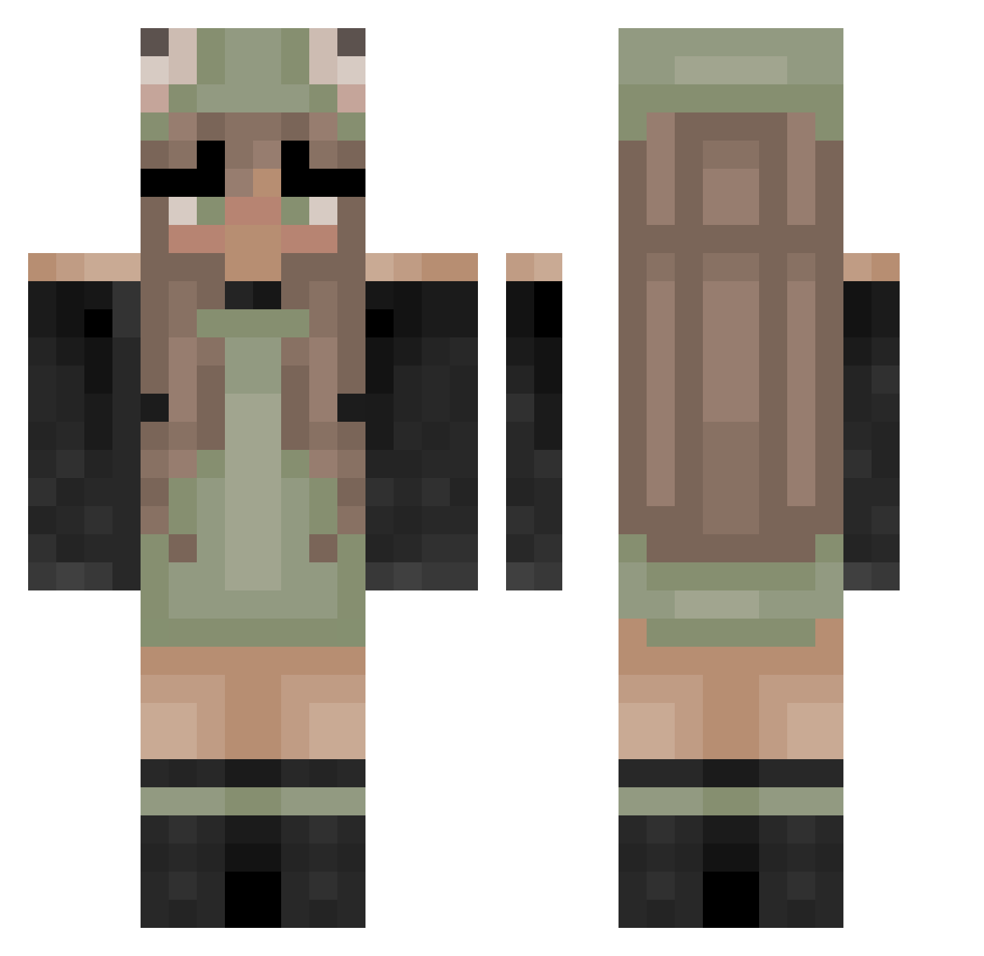 Grovers Minecraft skin, front and back view