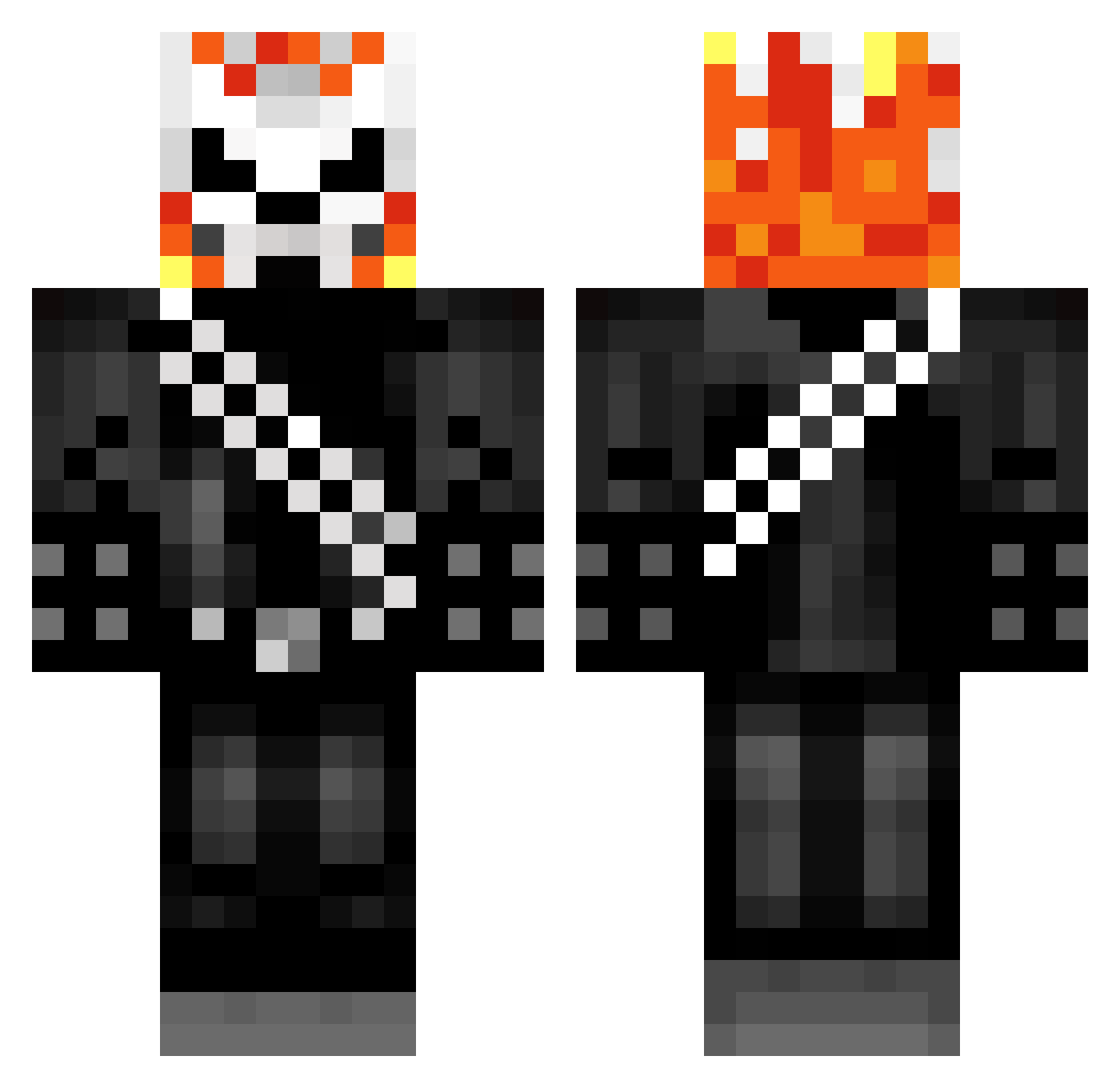 FlameMJMuj Minecraft skin, front and back view