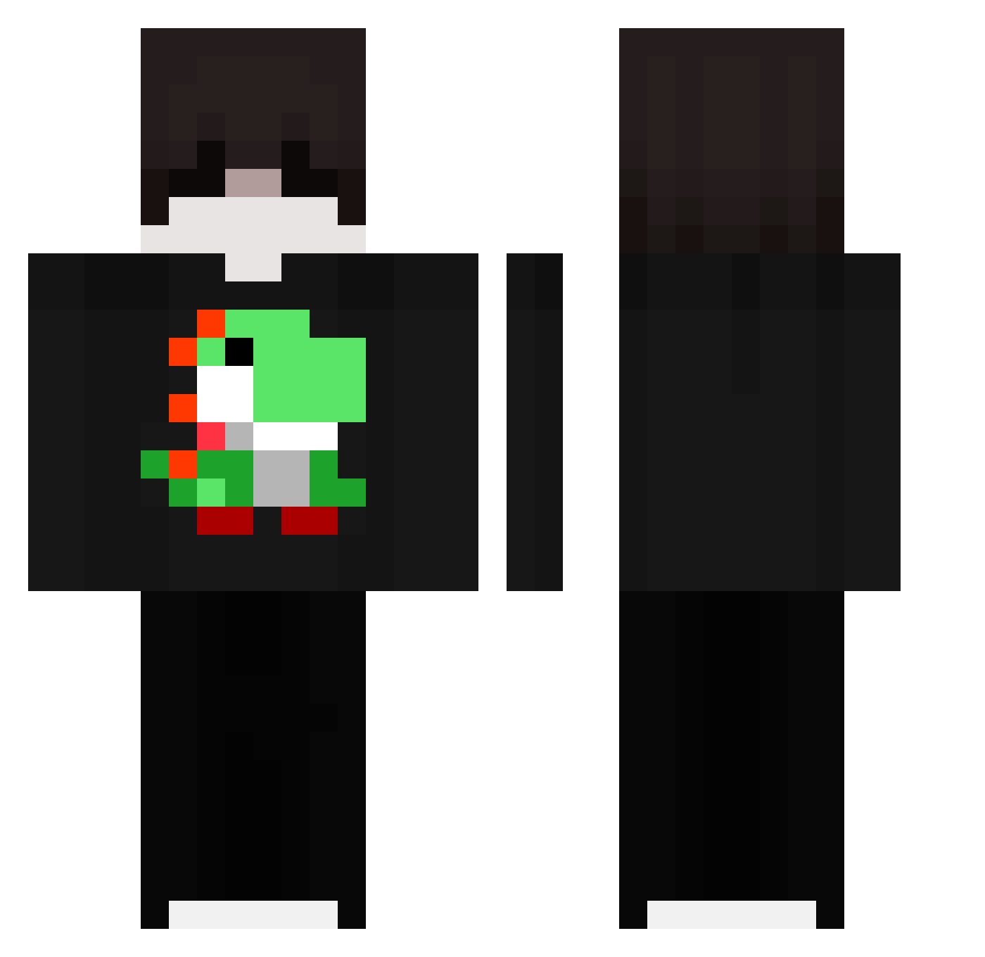 tooEli Minecraft skin, front and back view
