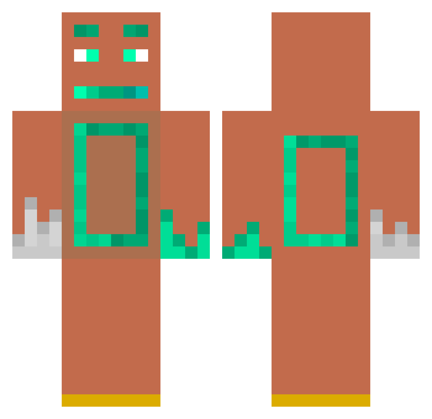 snackerator Minecraft skin, front and back view