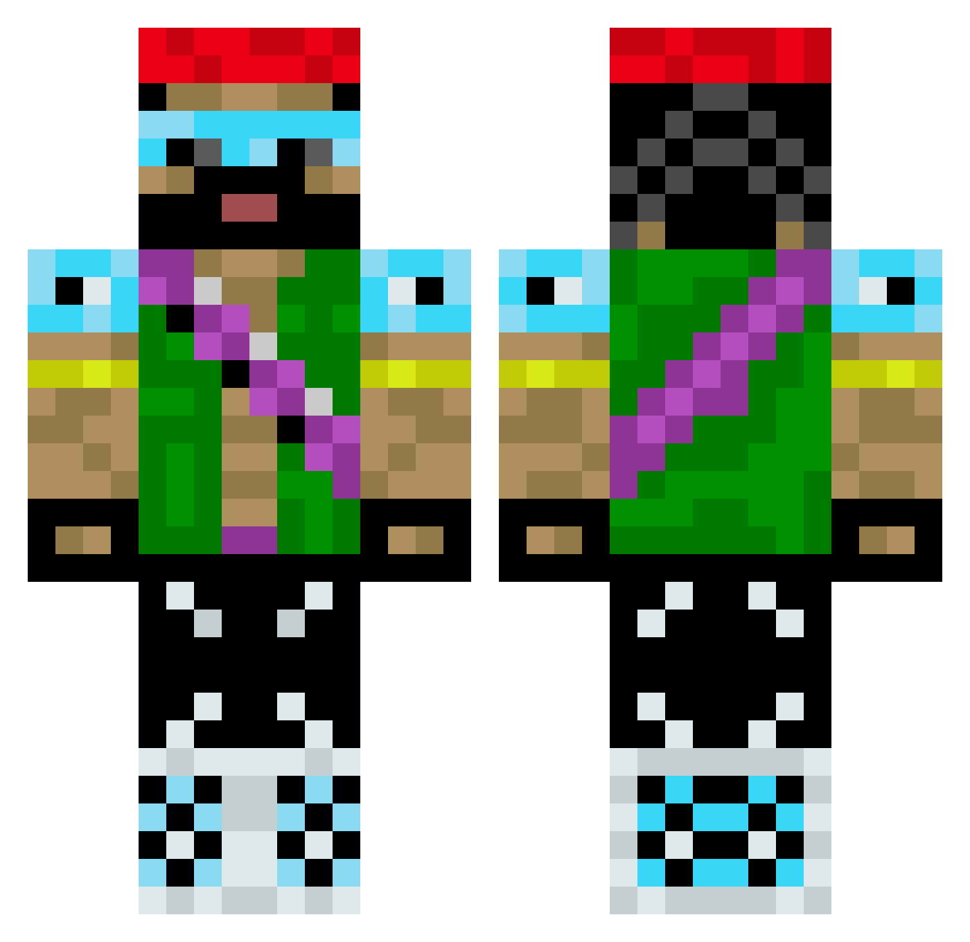 rabbidred Minecraft skin, front and back view