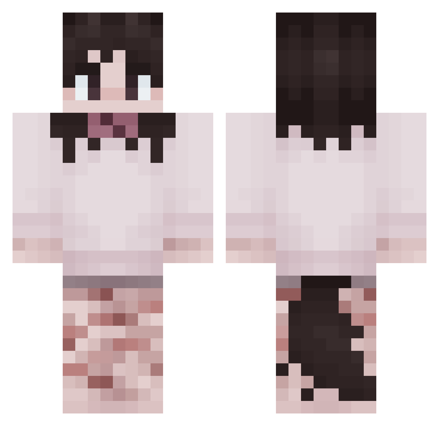 PebblesAxolotl Minecraft skin, front and back view