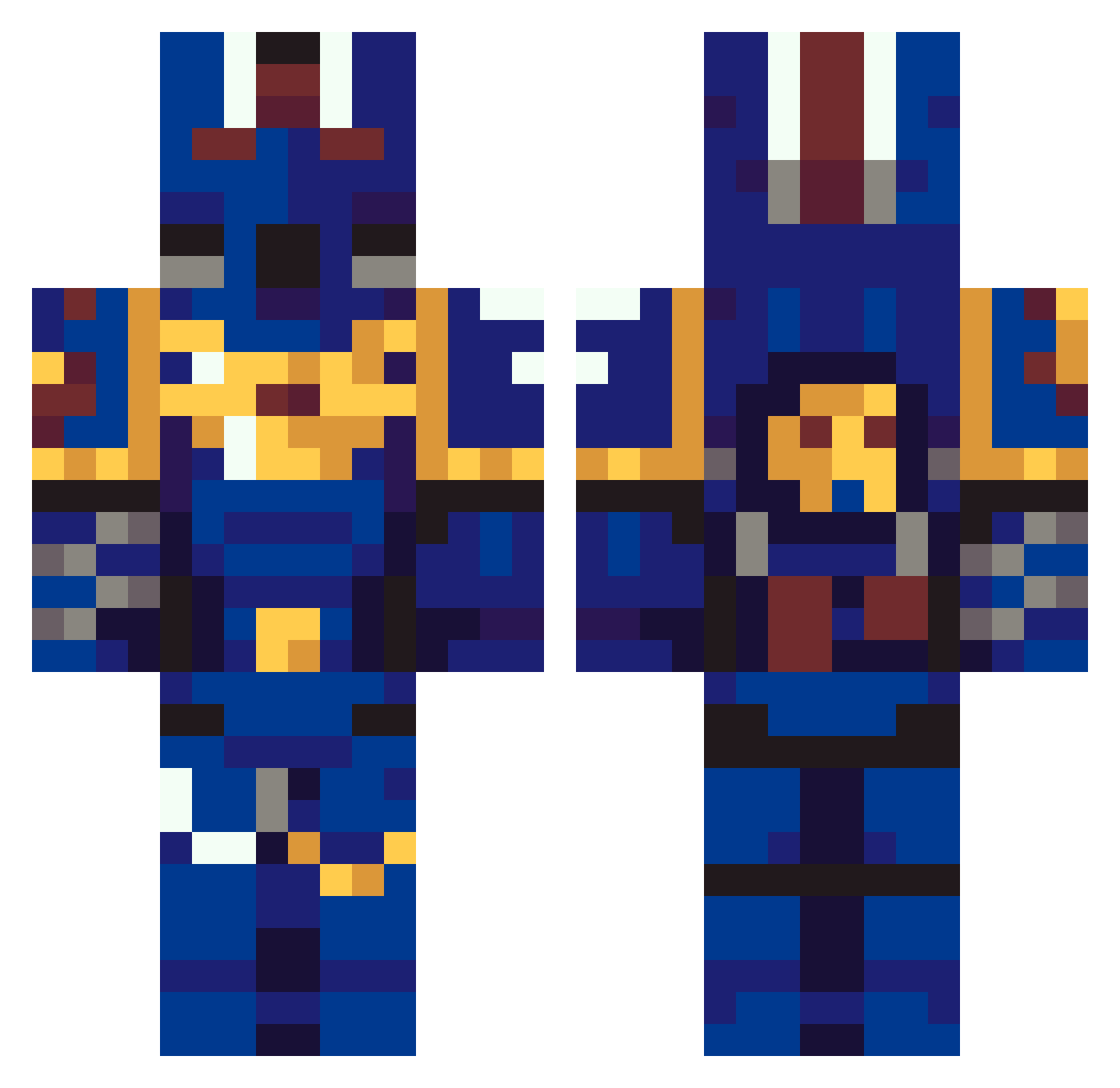 MegaBigGains Minecraft skin, front and back view