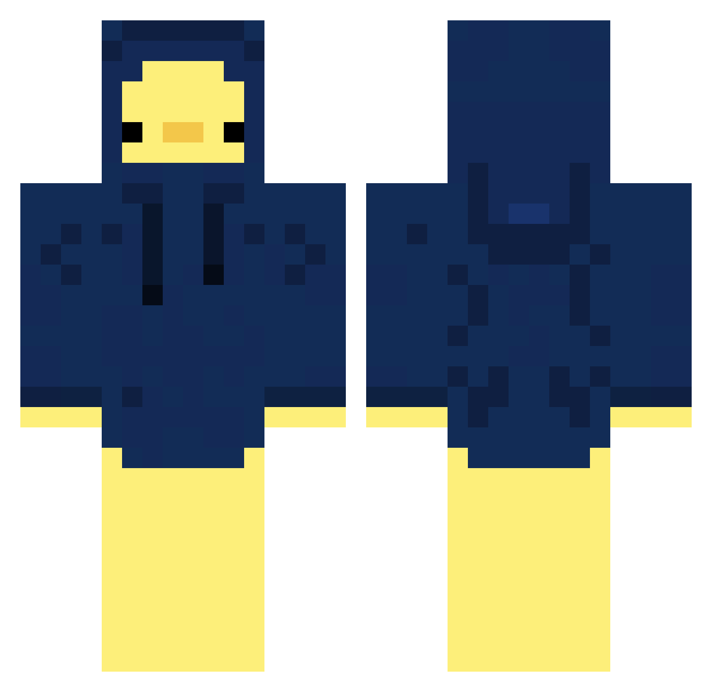 xxBluex Minecraft skin, front and back view