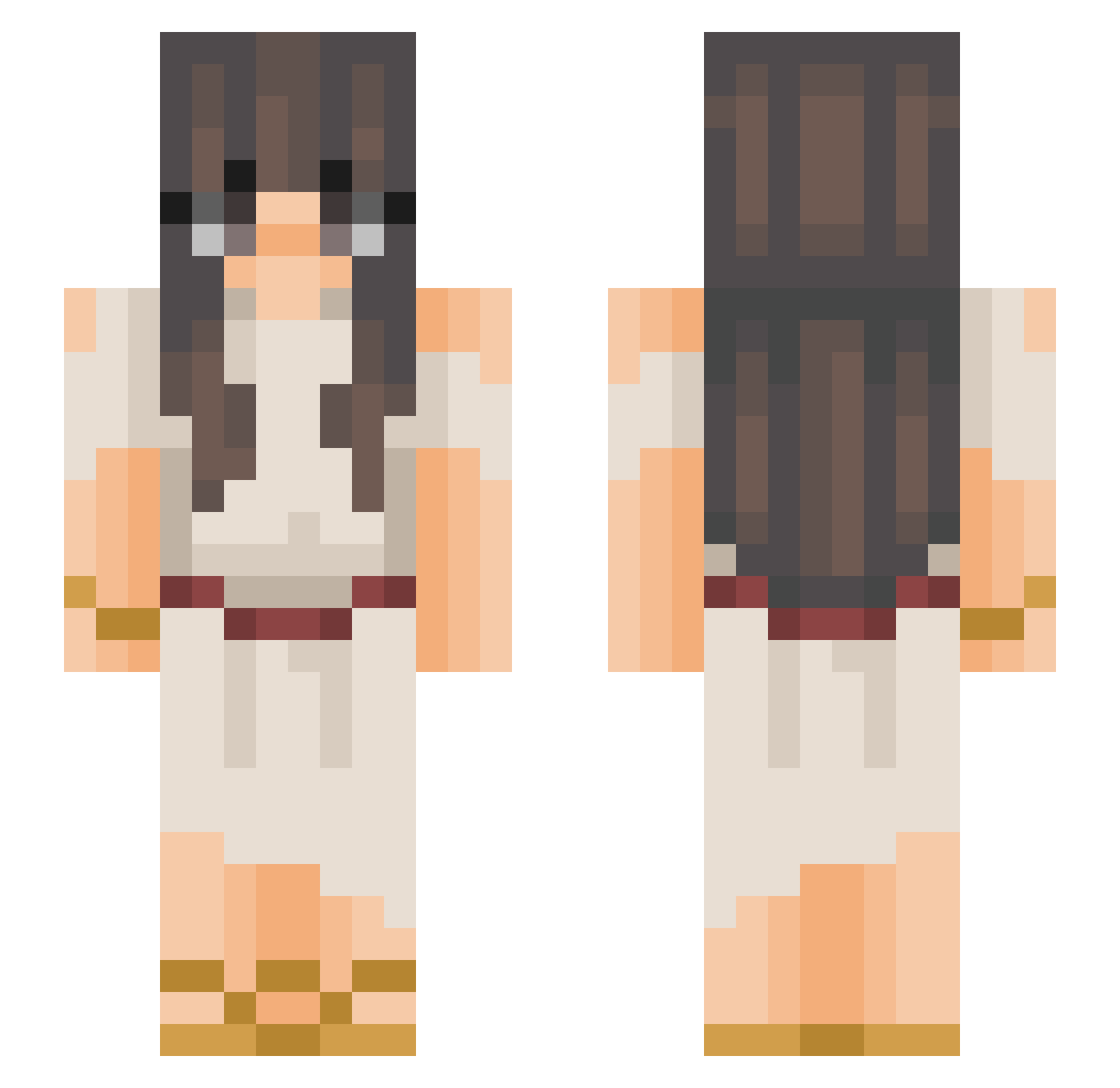 Walouky Minecraft skin, front and back view
