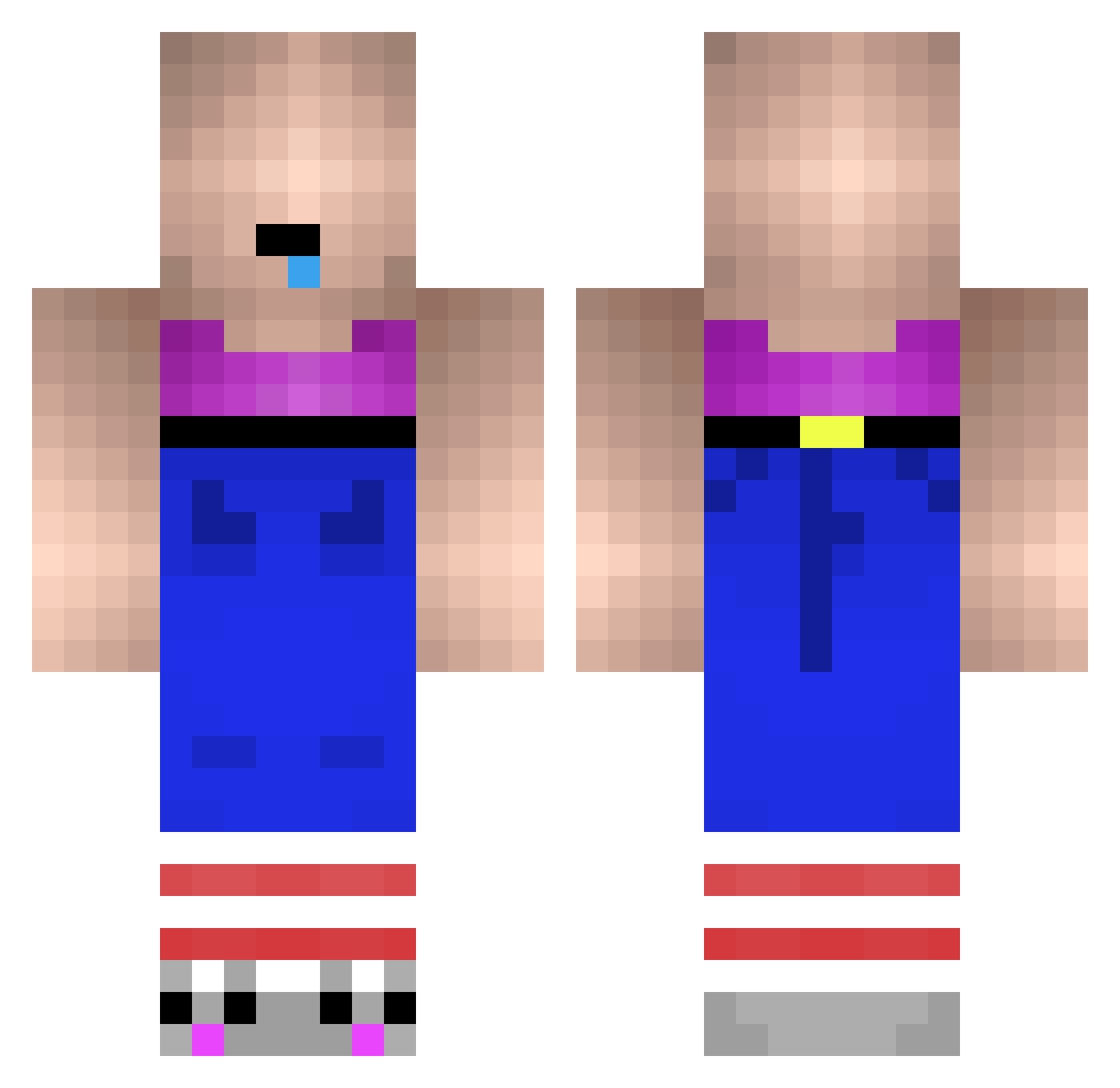 Mutations Minecraft skin, front and back view