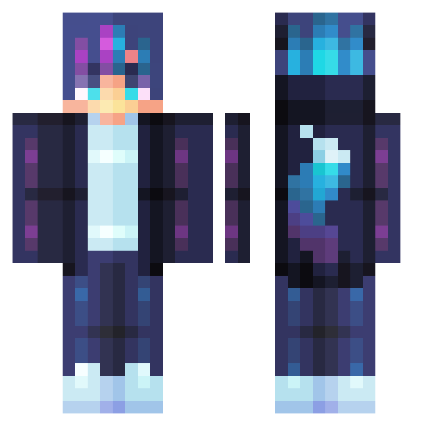 Fuxibra Minecraft skin, front and back view