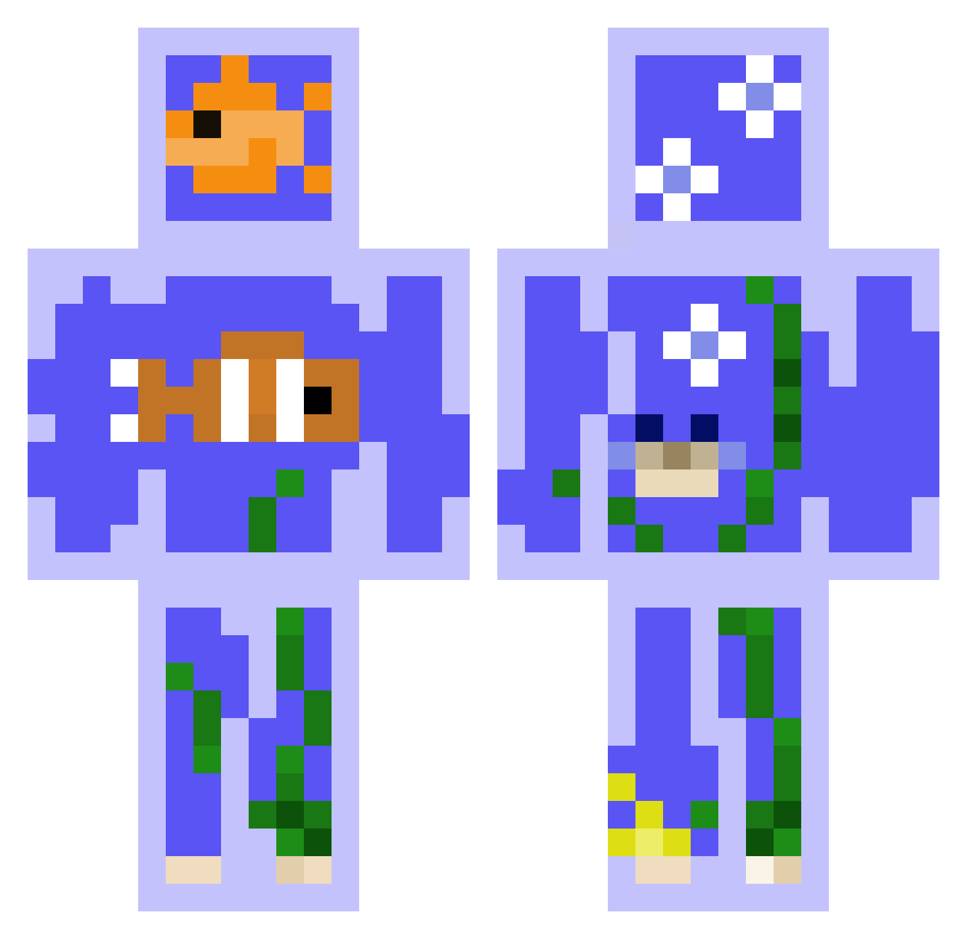Fishre Minecraft skin, front and back view