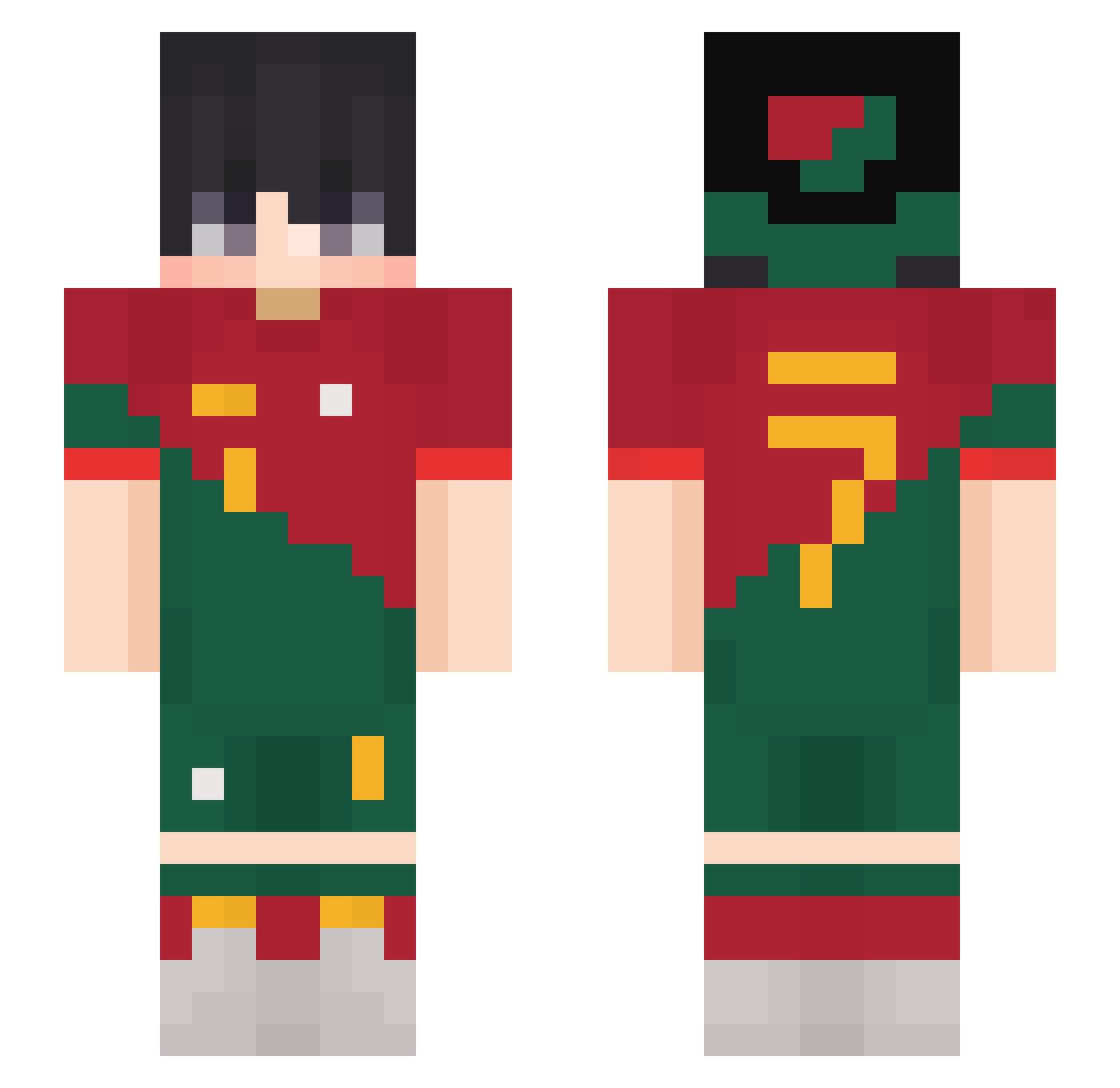 Spaceova Minecraft skin, front and back view