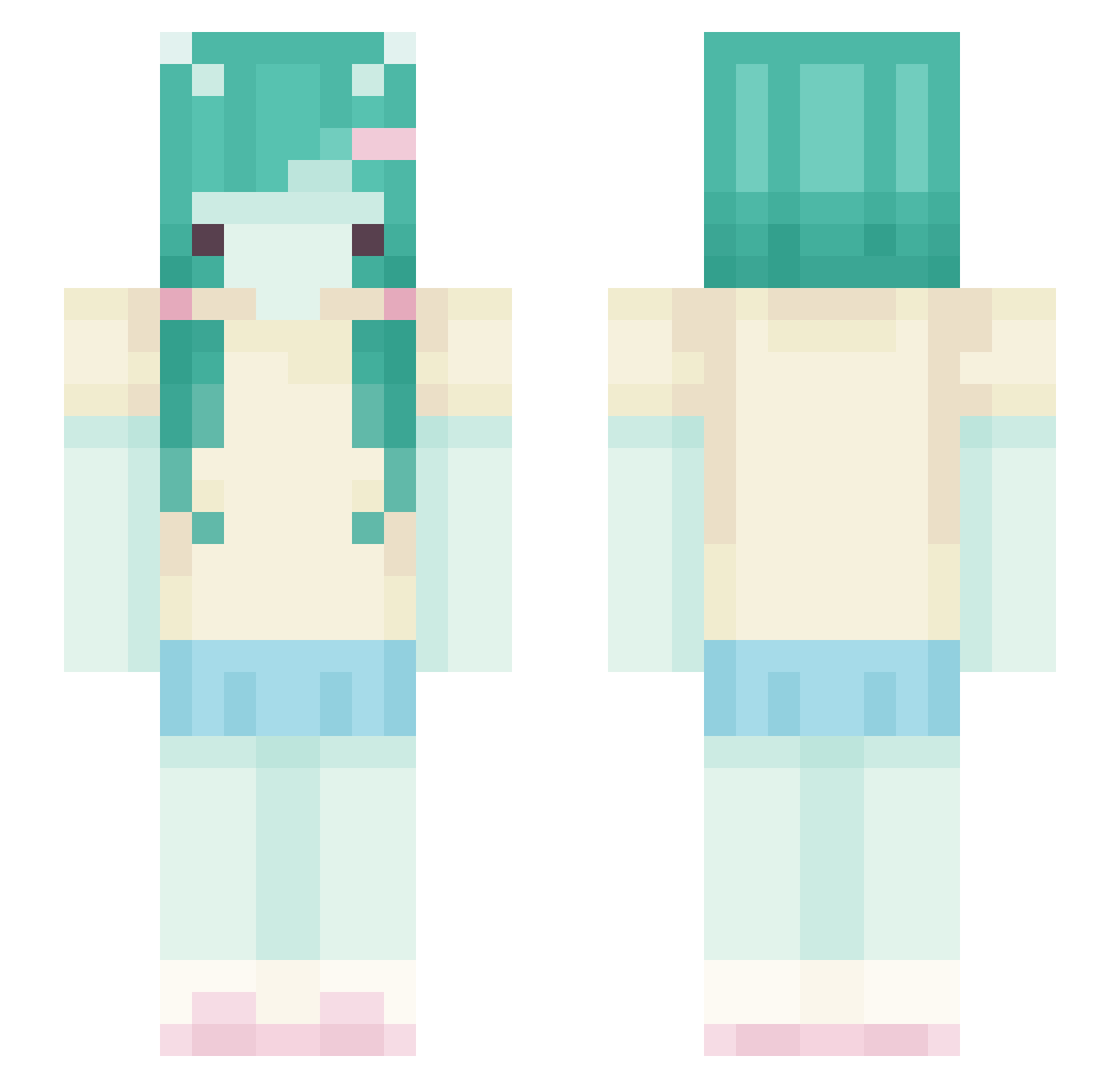 wafflehousecat Minecraft skin, front and back view