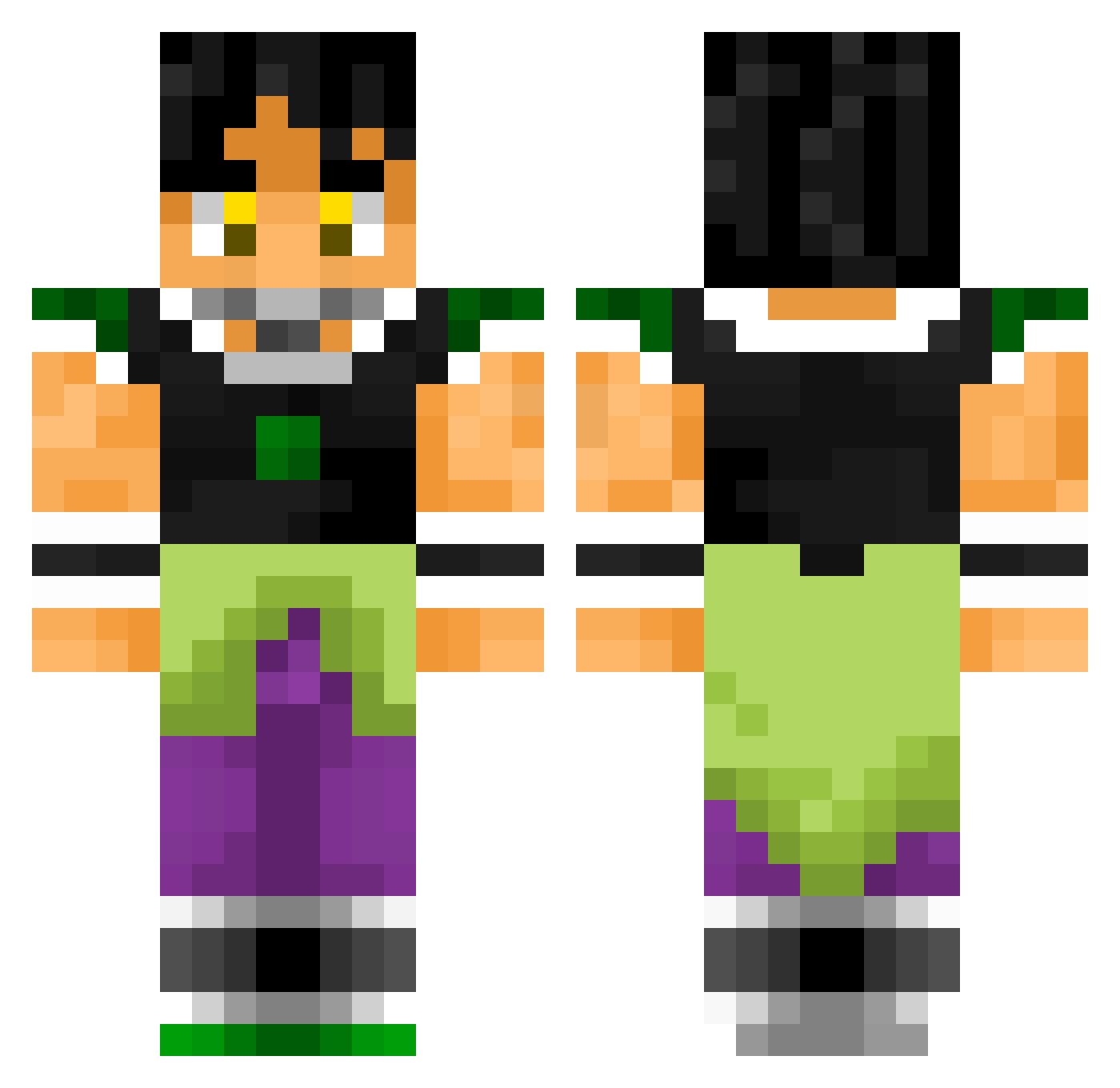BrolyPvP Minecraft skin, front and back view