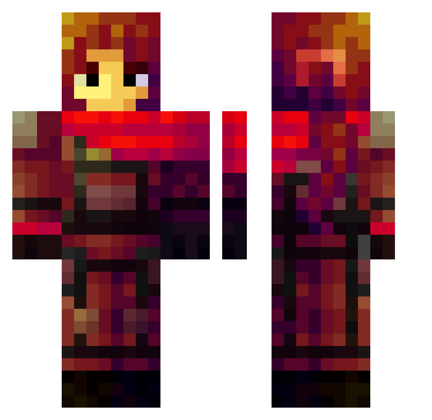 SilkyPretzel Minecraft skin, front and back view