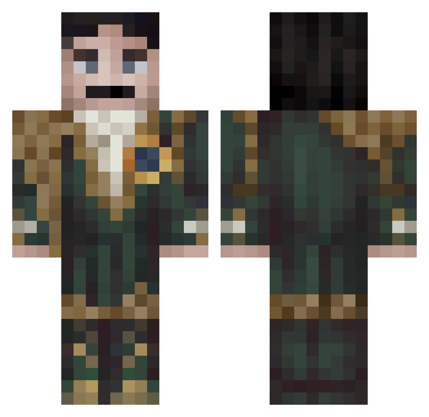 Mehts Minecraft skin, front and back view