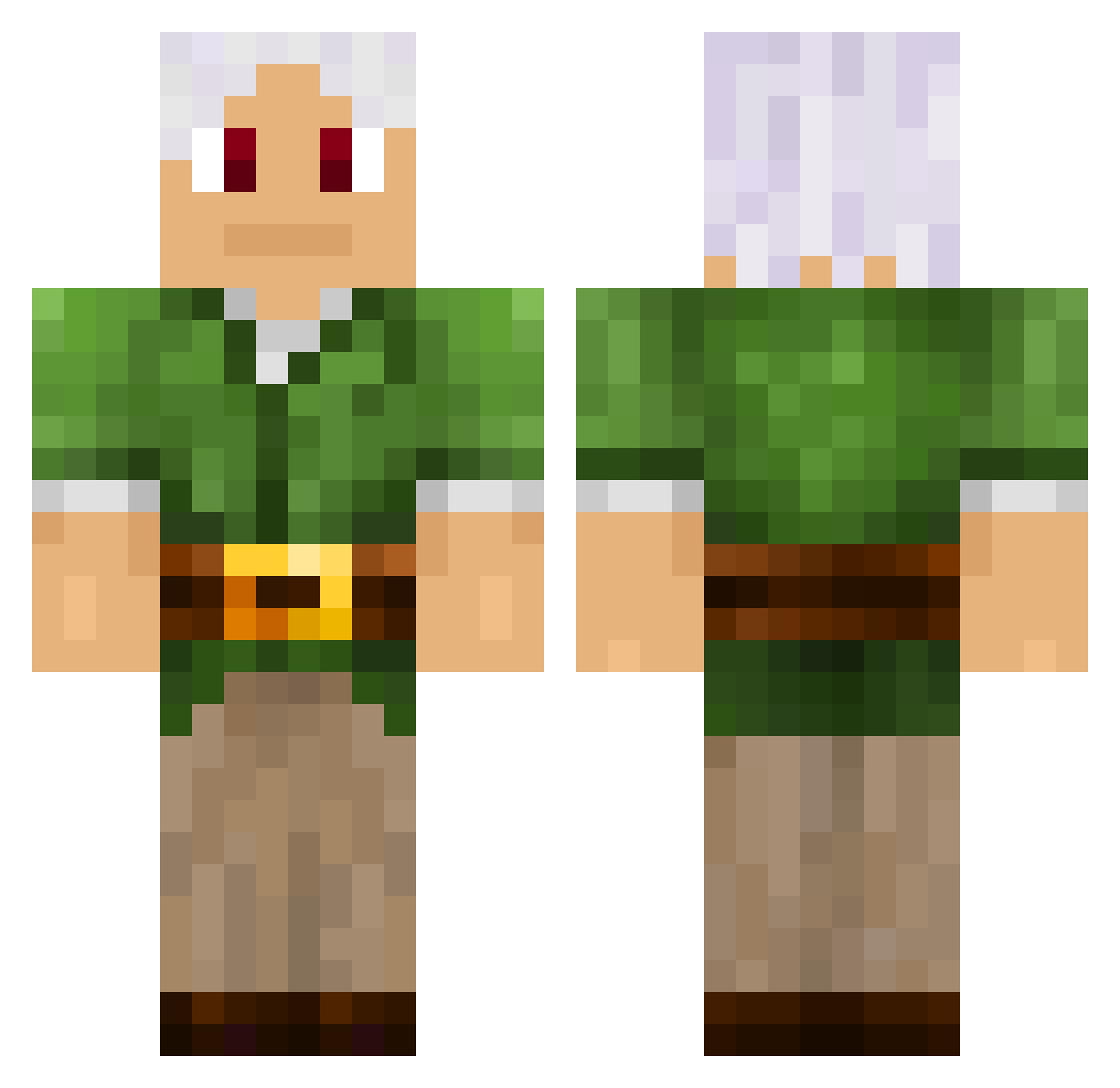 SequaCarmine Minecraft skin, front and back view