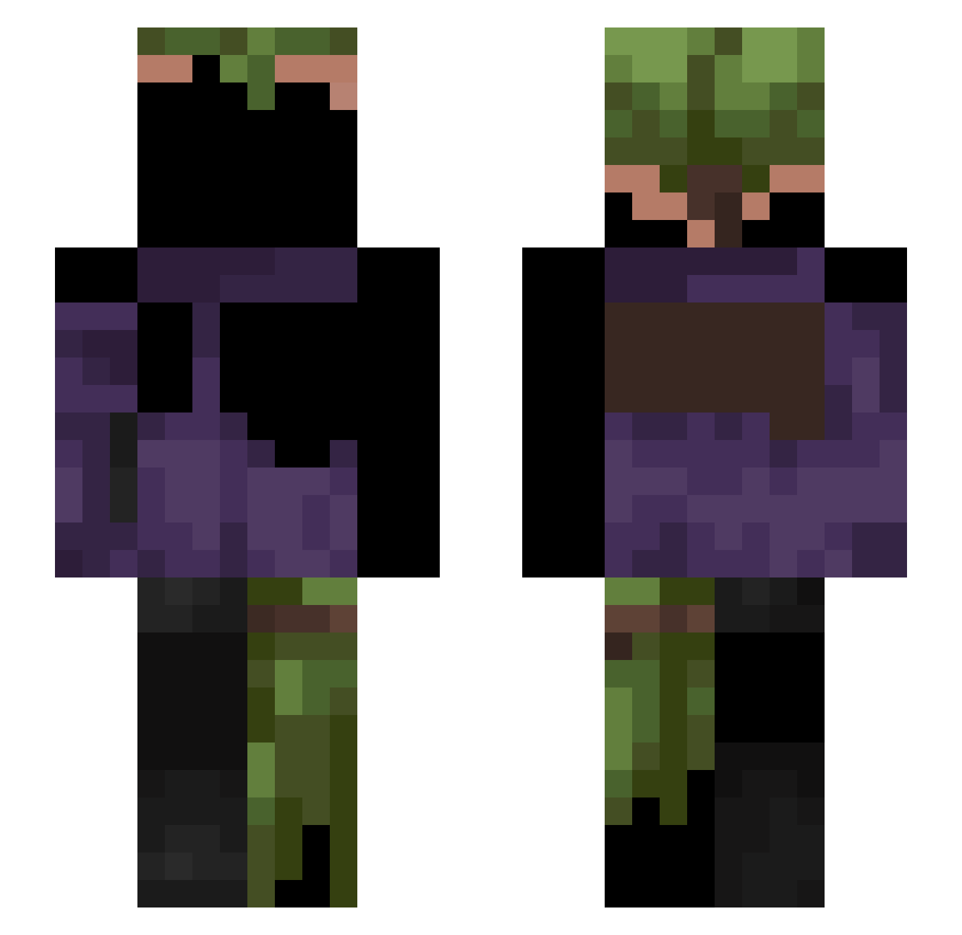 Griddies Minecraft skin, front and back view