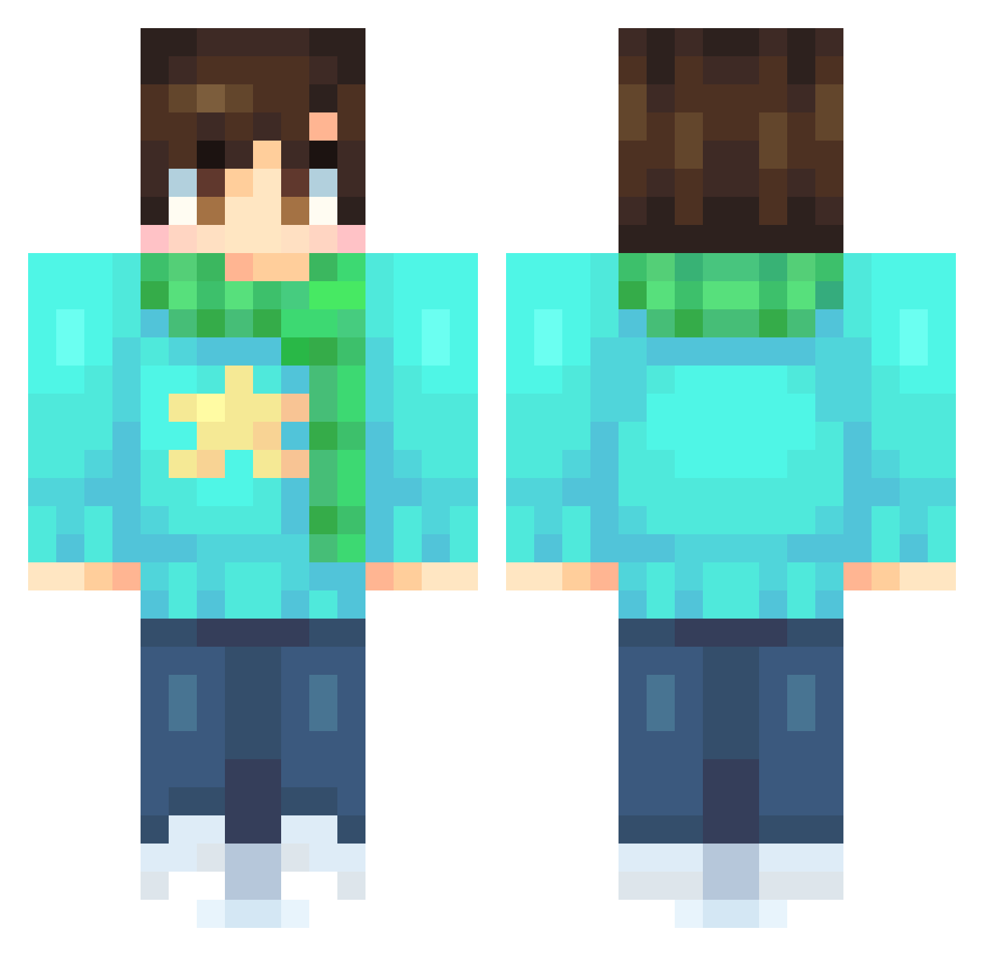 unchangedman Minecraft skin, front and back view