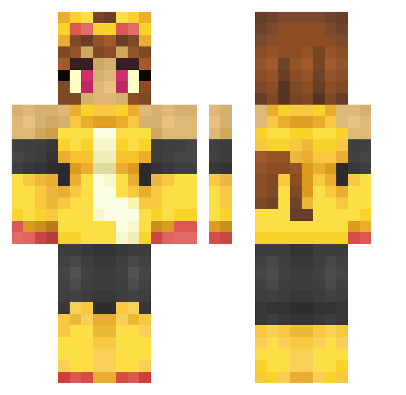 Midnabot Minecraft skin, front and back view