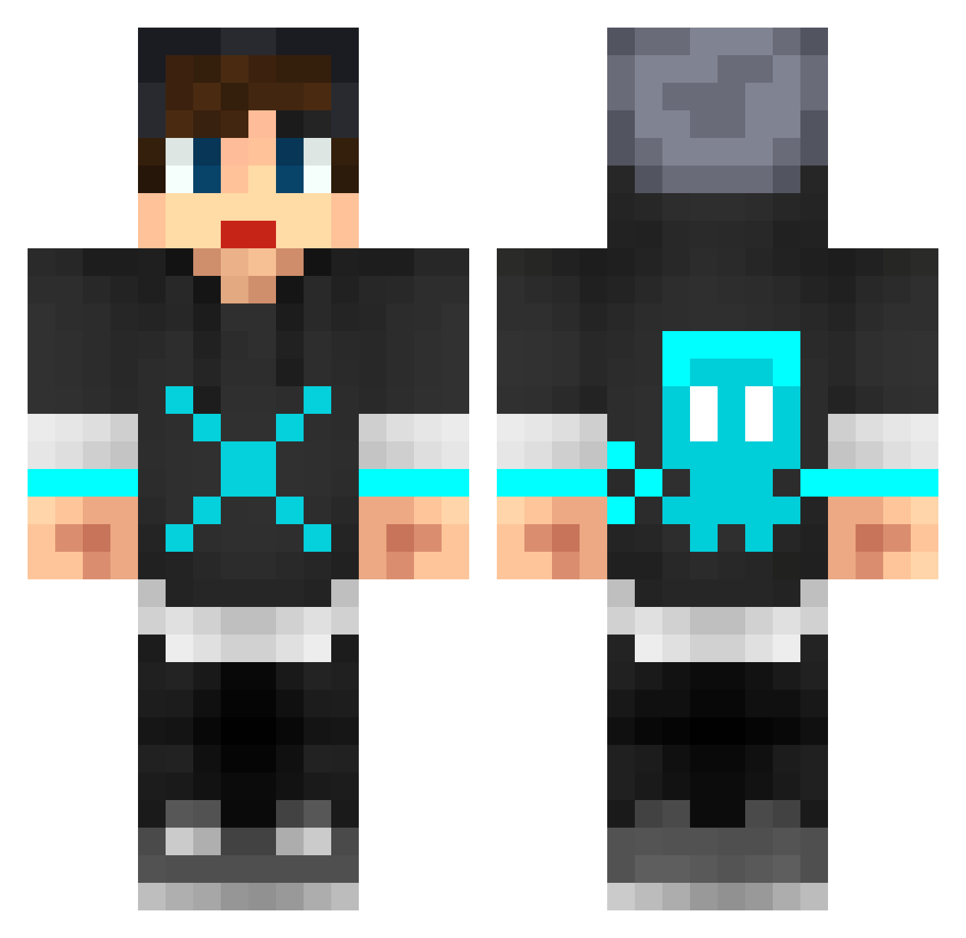 BlackNor Minecraft skin, front and back view