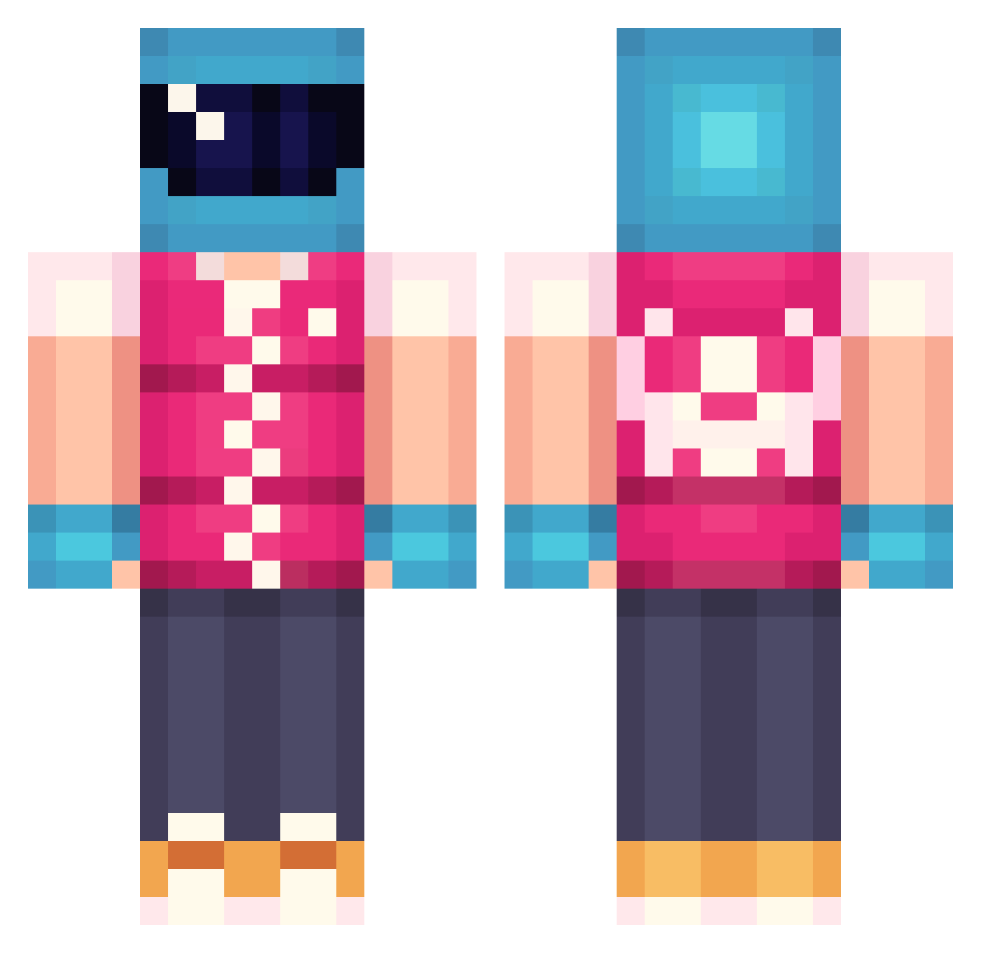 SunbrownerX Minecraft skin, front and back view