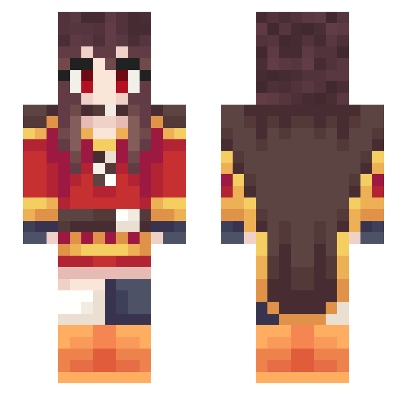 Vivitel Minecraft skin, front and back view