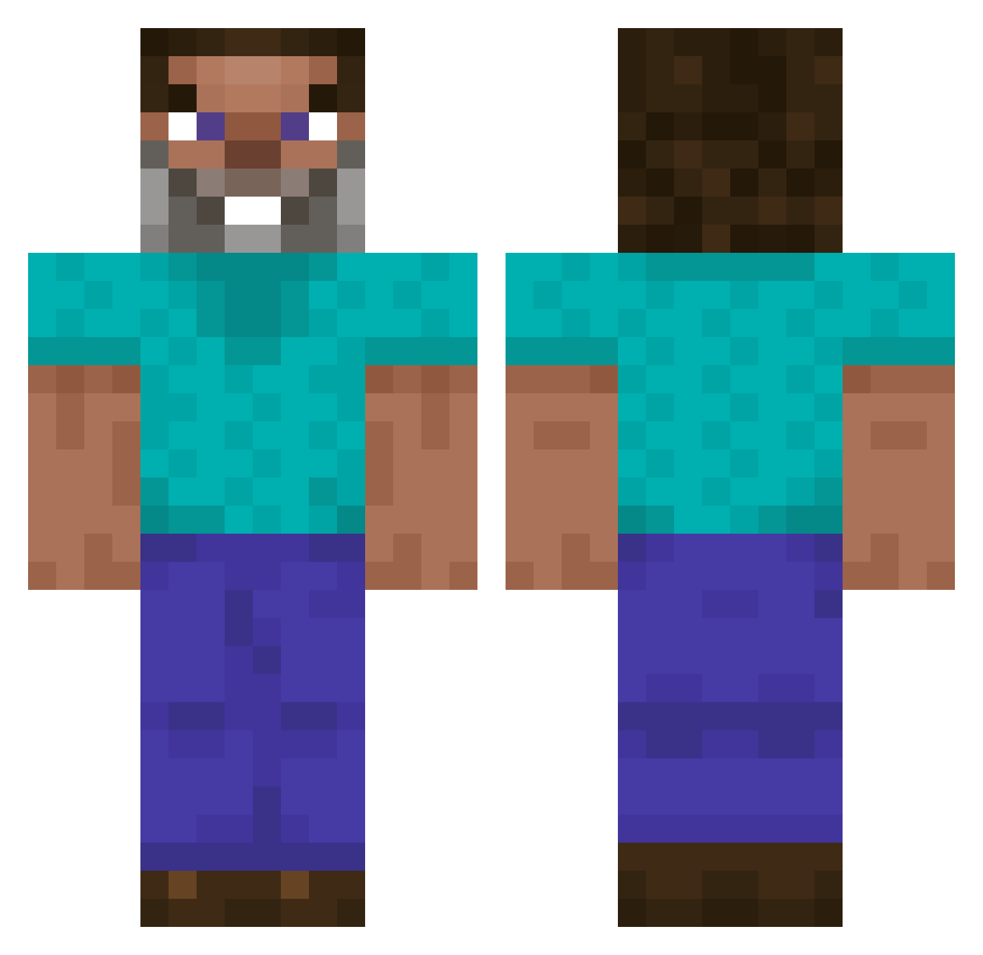 unwraps Minecraft skin, front and back view