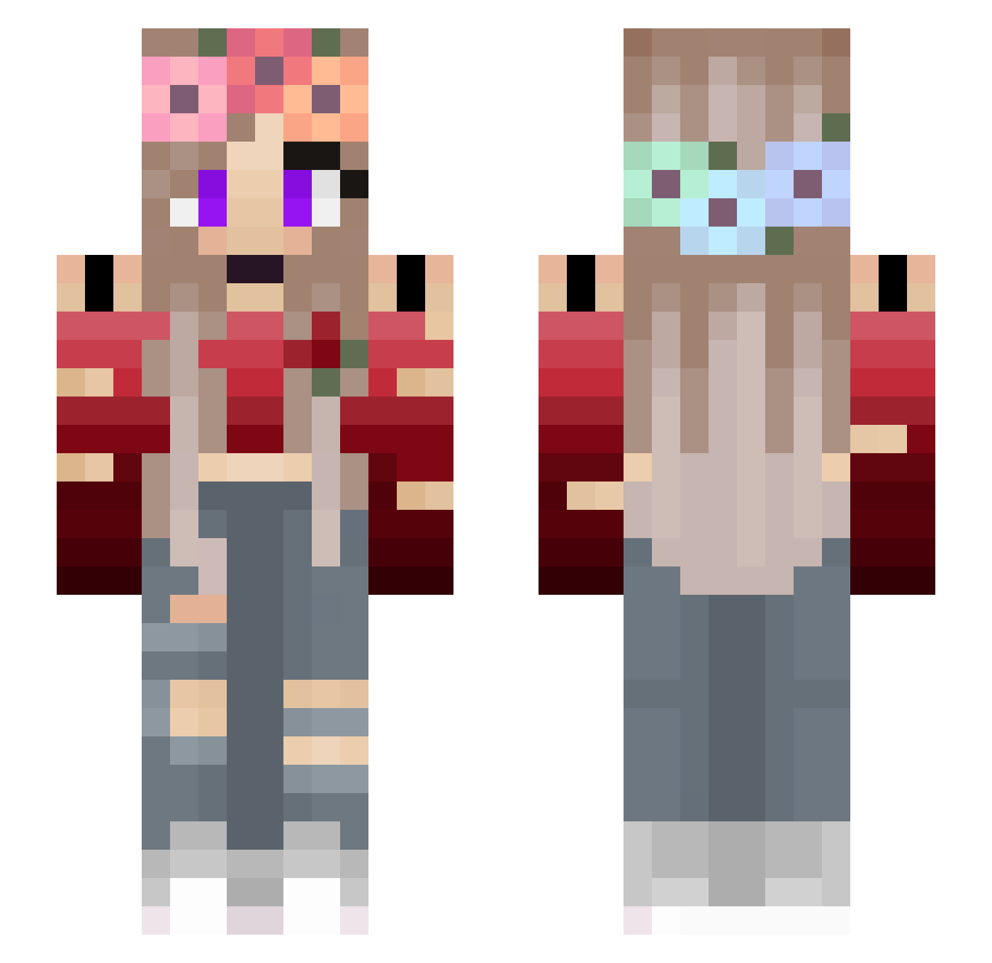 SeedT Minecraft skin, front and back view