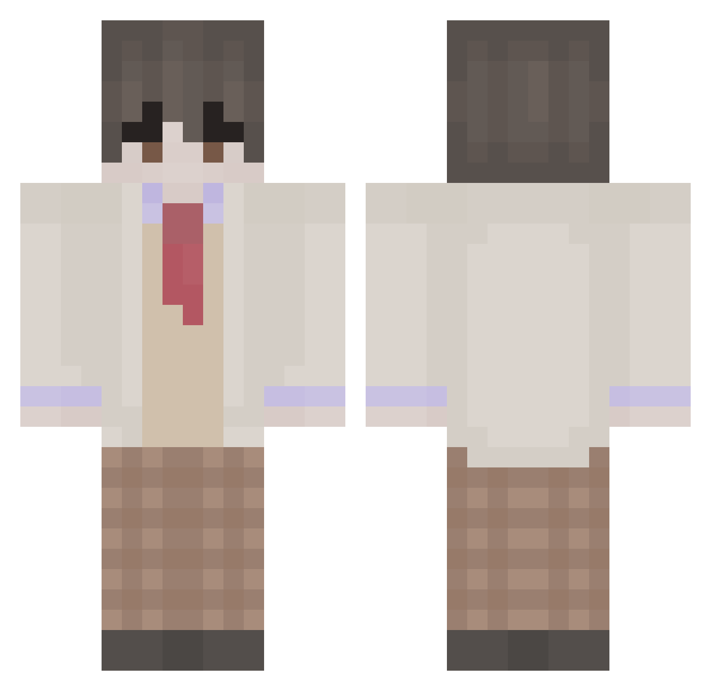 mirahato Minecraft skin, front and back view