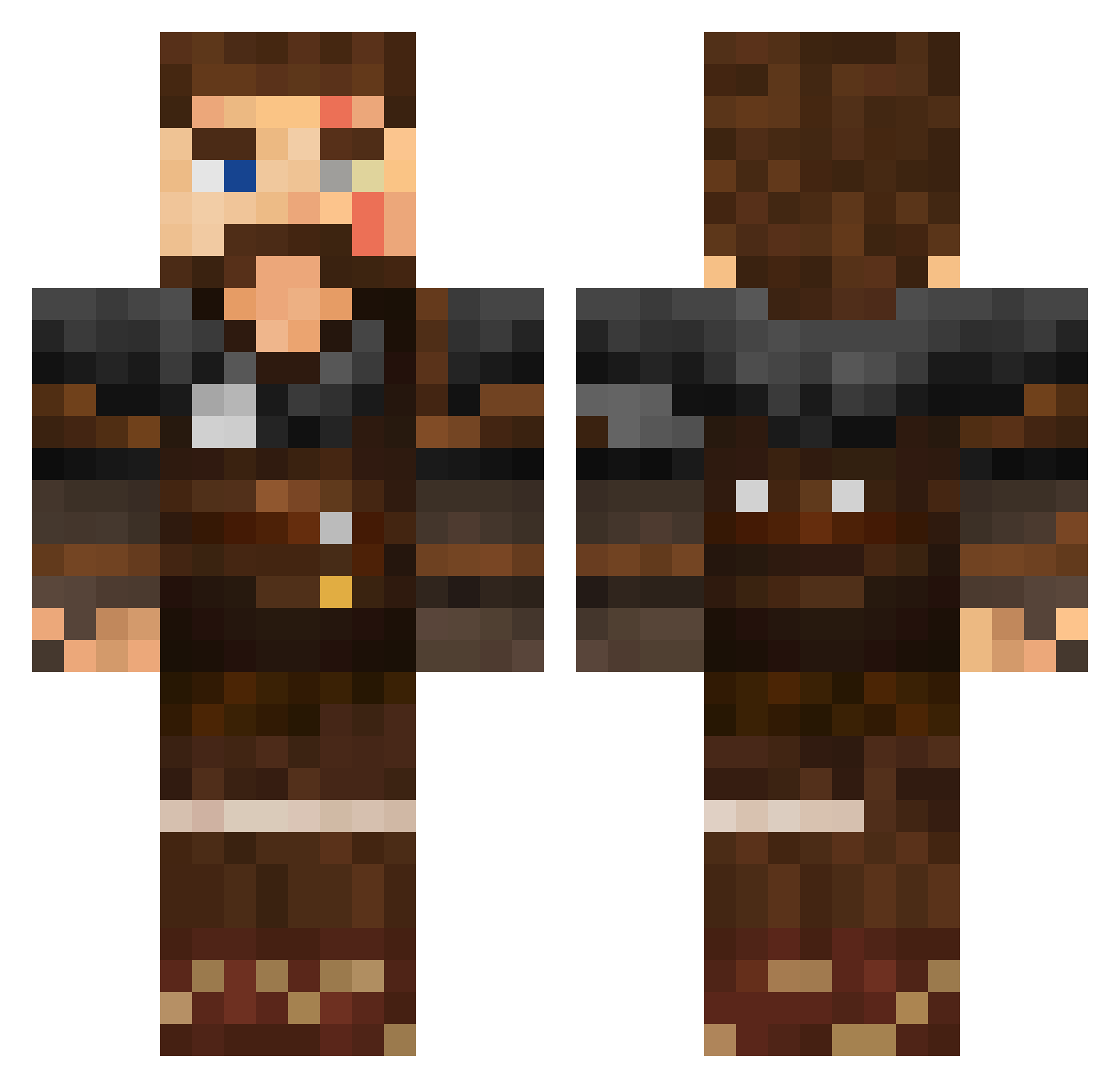 Buggmester Minecraft skin, front and back view