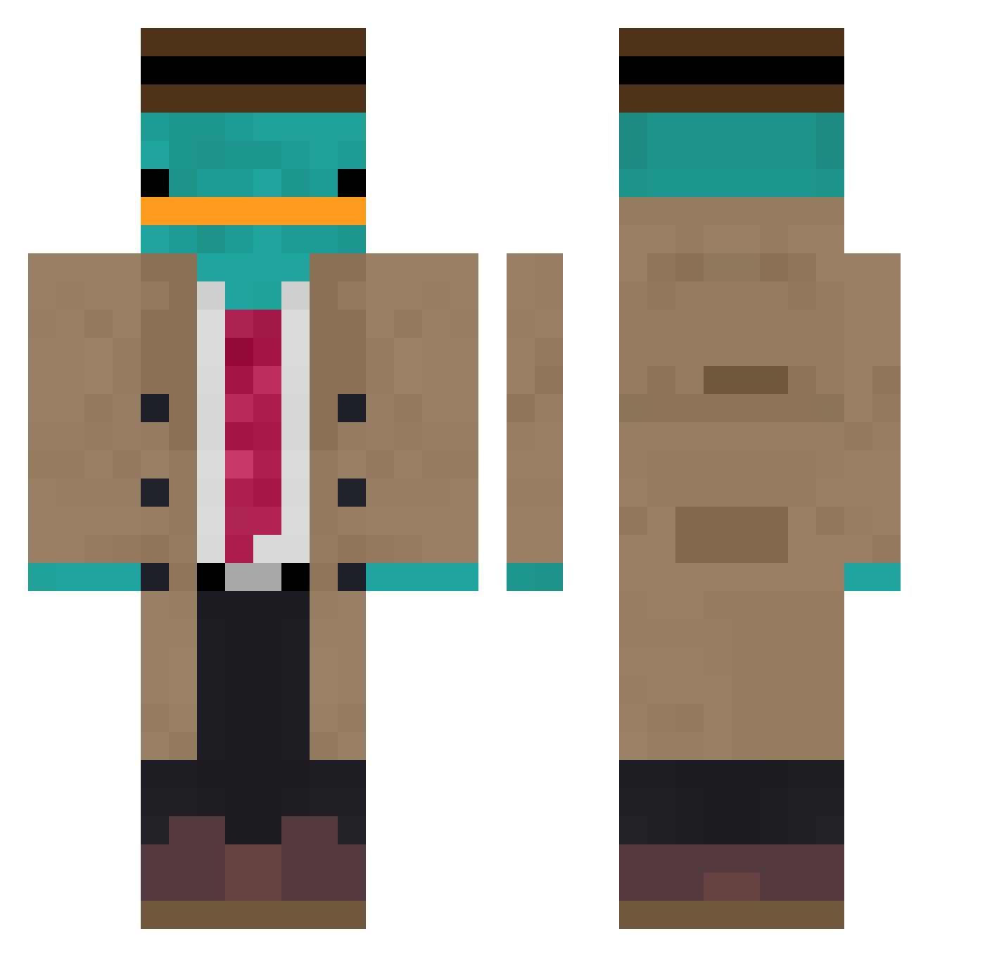 TNTV Minecraft skin, front and back view