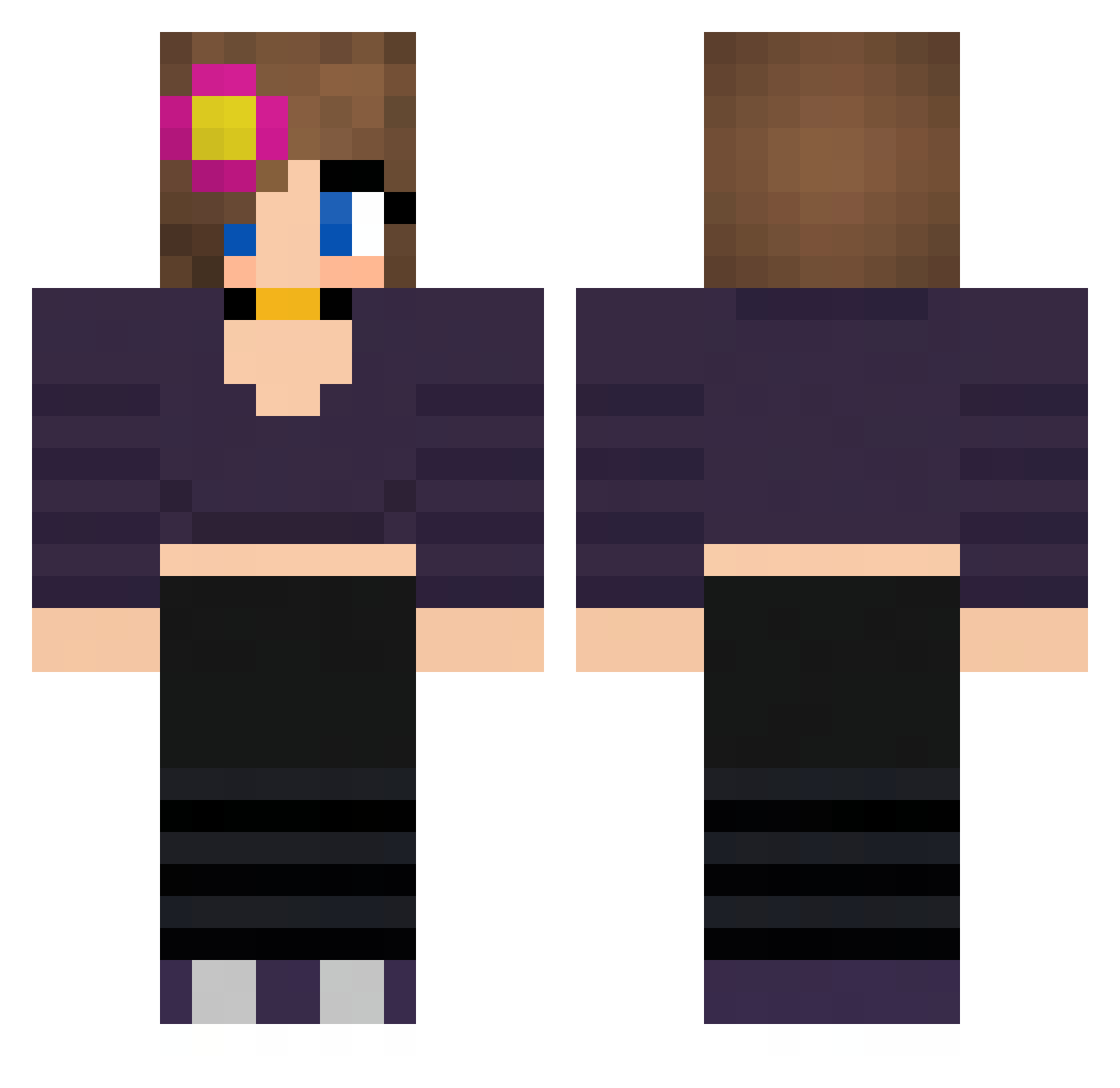 JCADEN7 Minecraft skin, front and back view