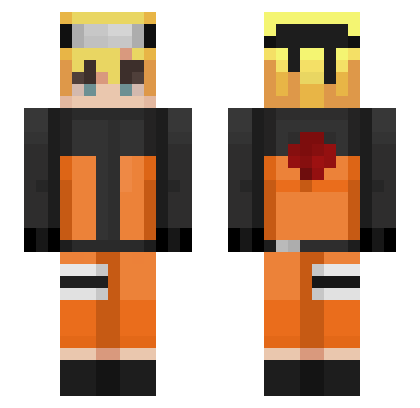 Narwto Minecraft skin, front and back view