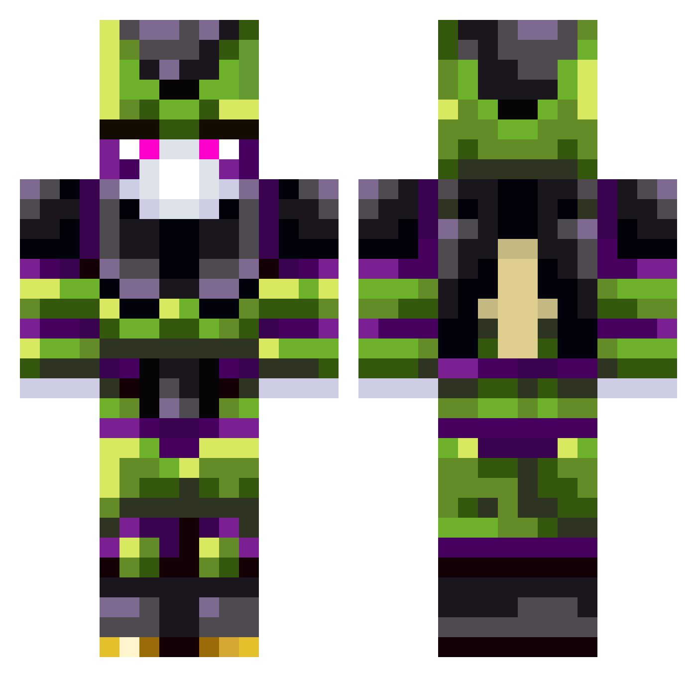 SaltyPapy Minecraft skin, front and back view