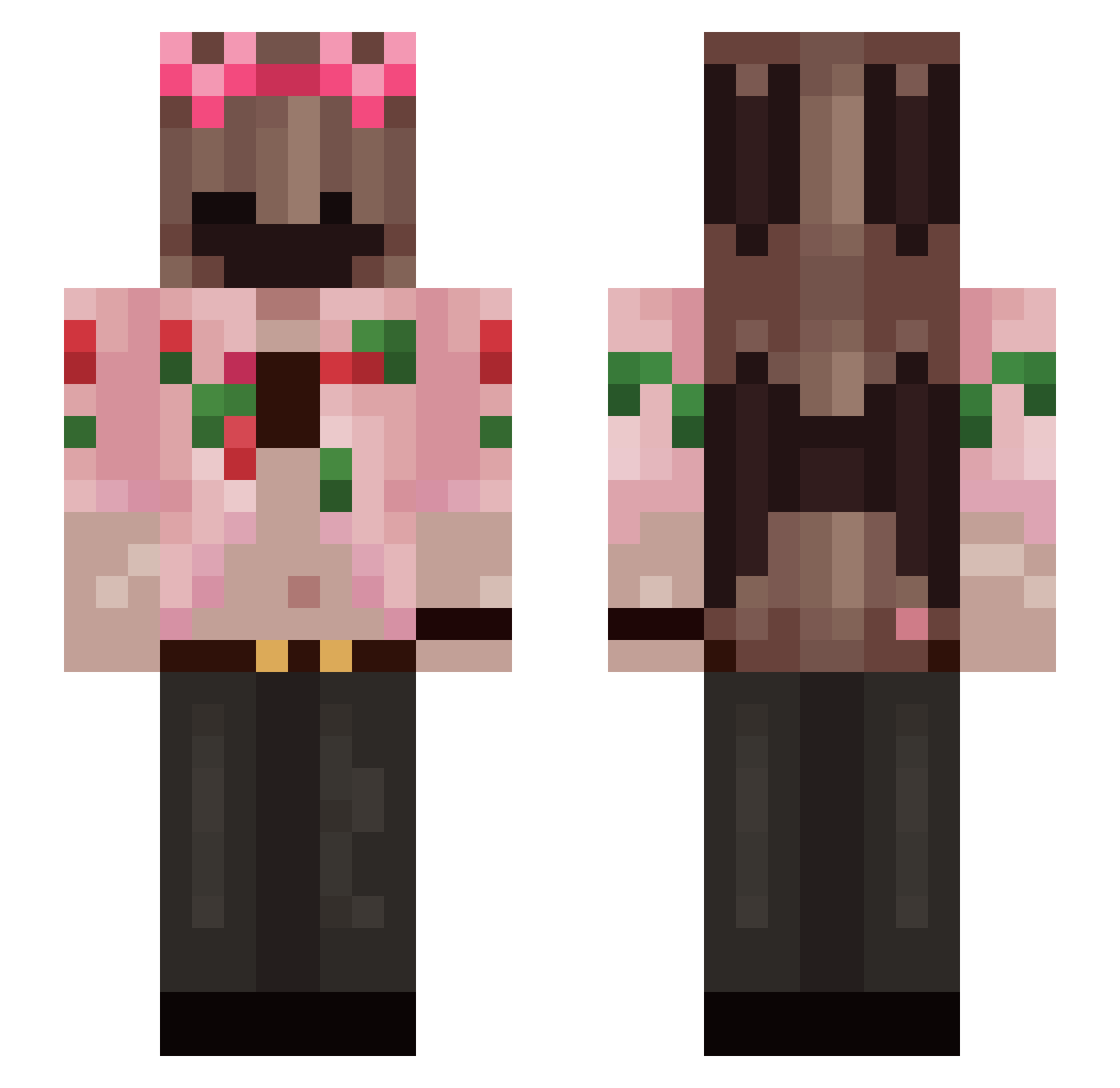 Cxtwomann Minecraft skin, front and back view