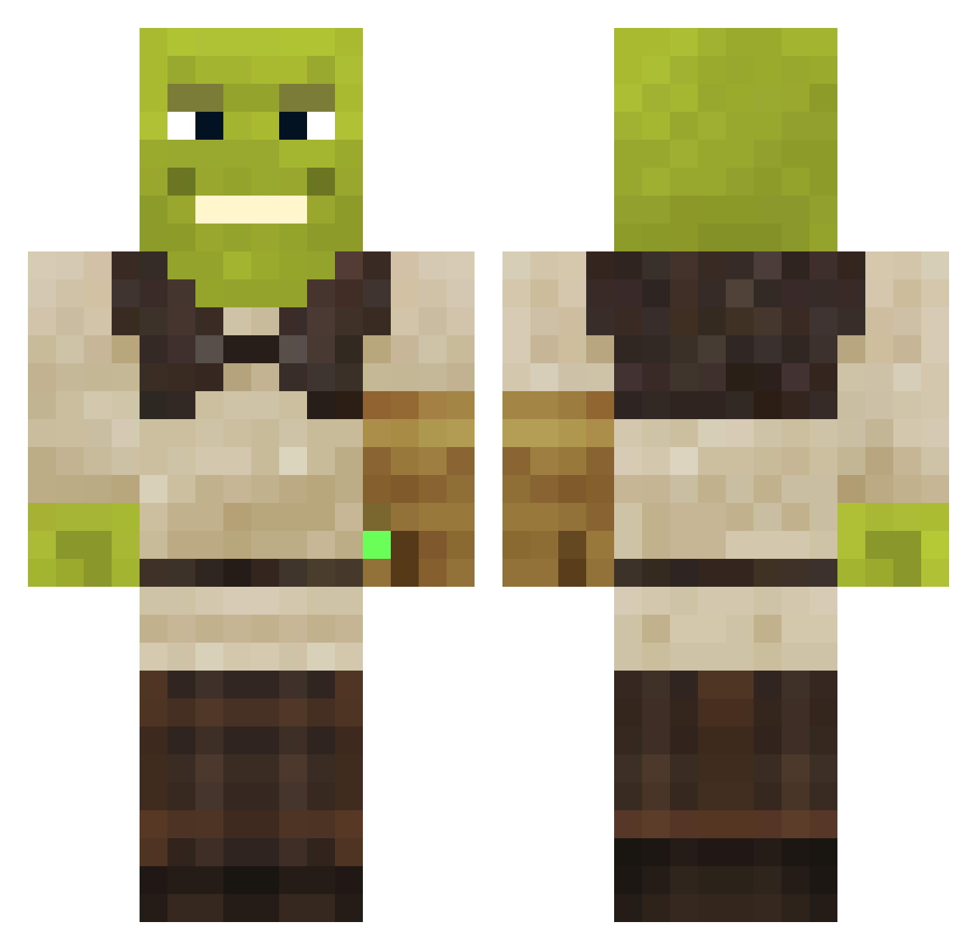 zygodactylic Minecraft skin, front and back view