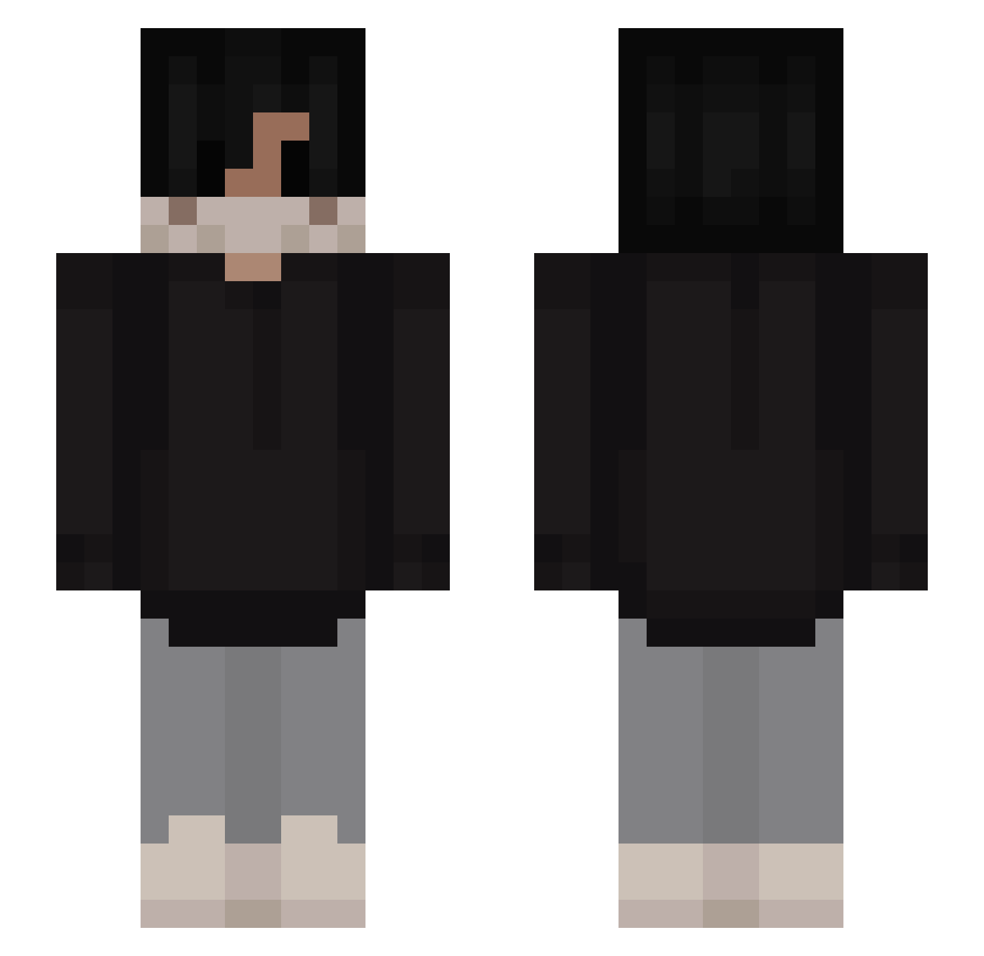 zyix Minecraft skin, front and back view