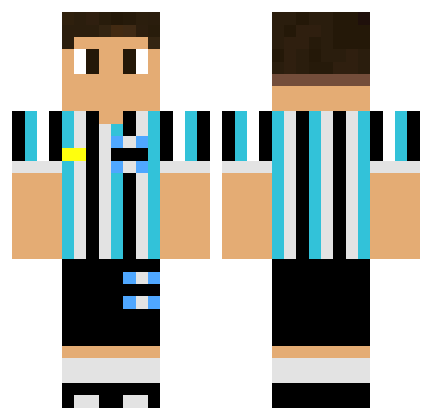 GuiSordi Minecraft skin, front and back view