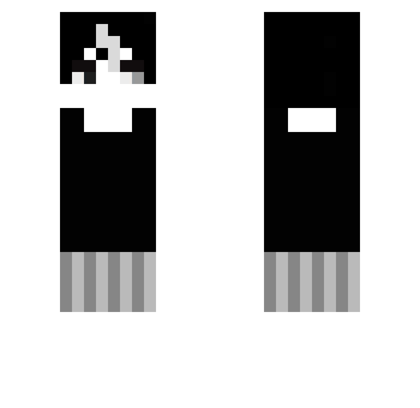 Greyinred Minecraft skin, front and back view